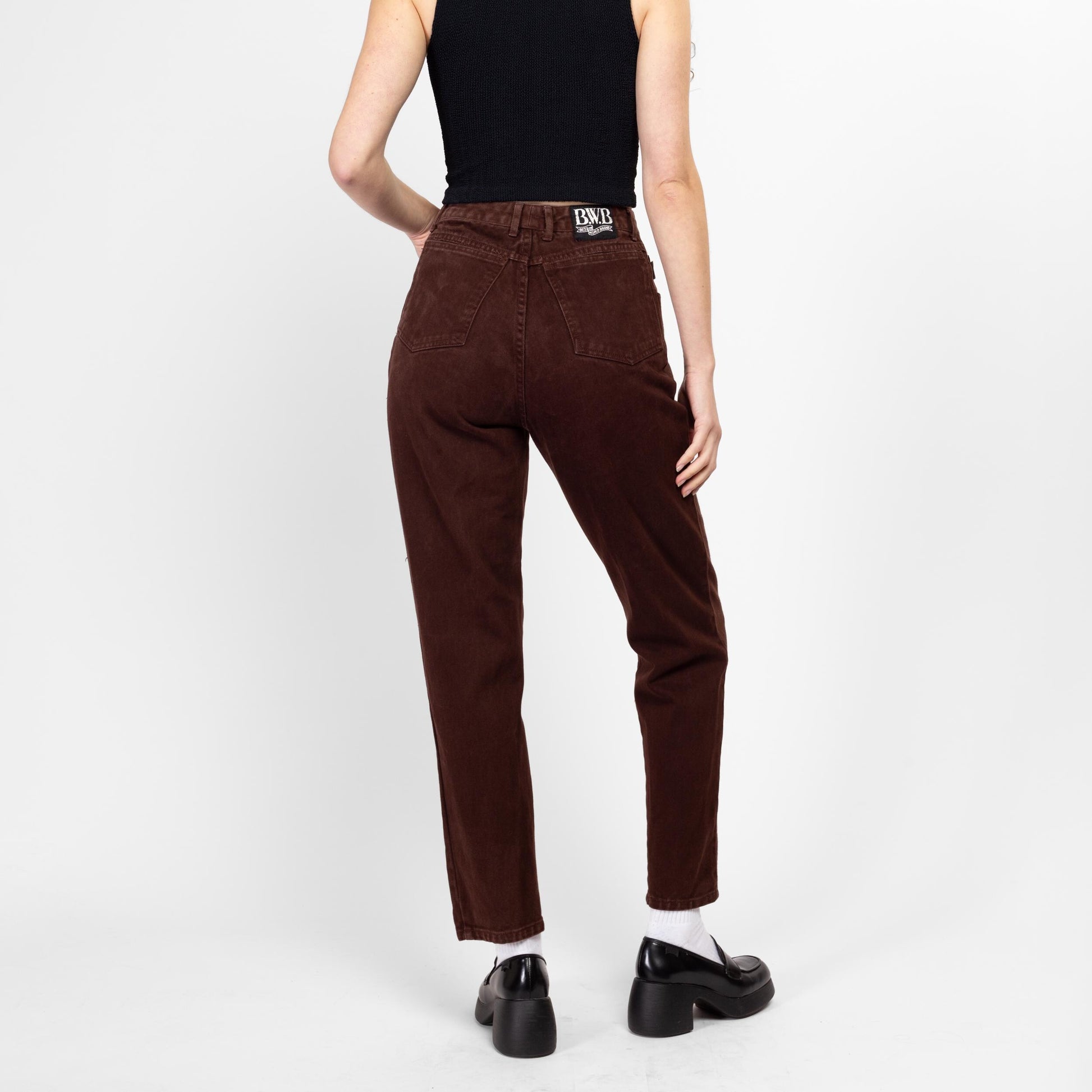 Small 80s Chocolate Brown High Waisted Jeans 27" | Vintage Denim Tapered Leg Mom Jeans