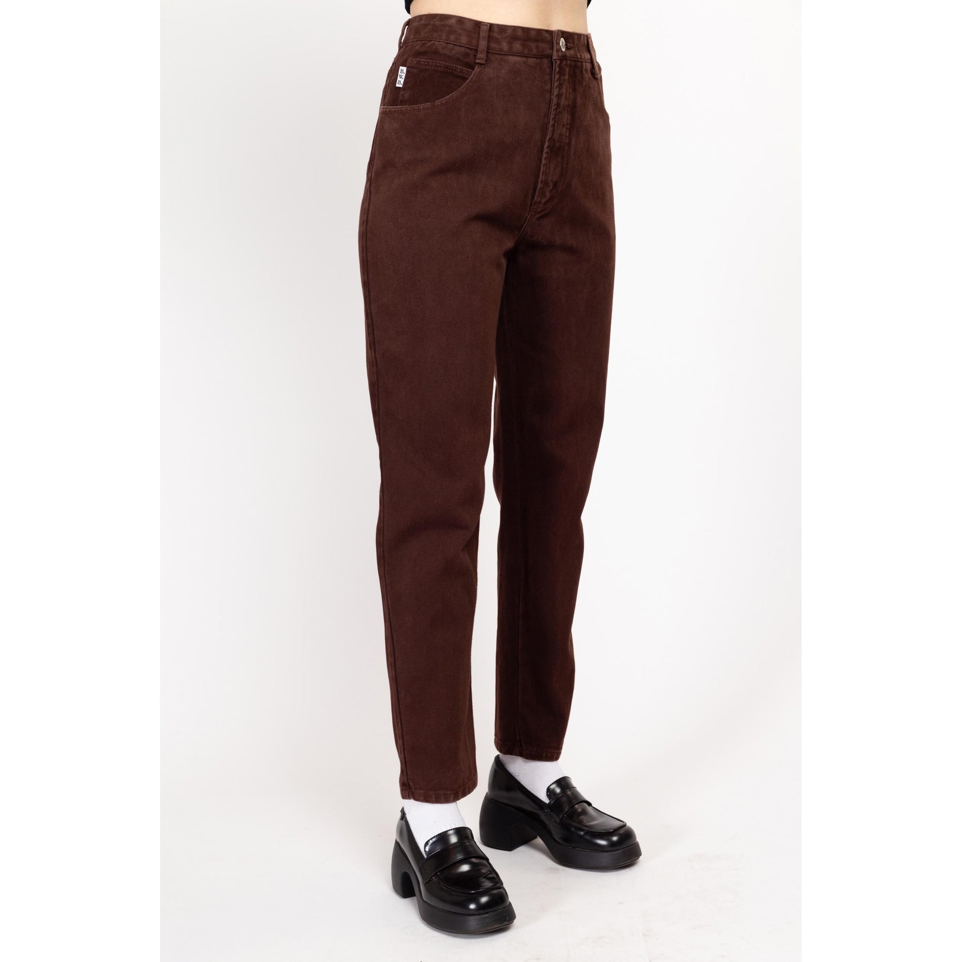 Small 80s Chocolate Brown High Waisted Jeans 27" | Vintage Denim Tapered Leg Mom Jeans