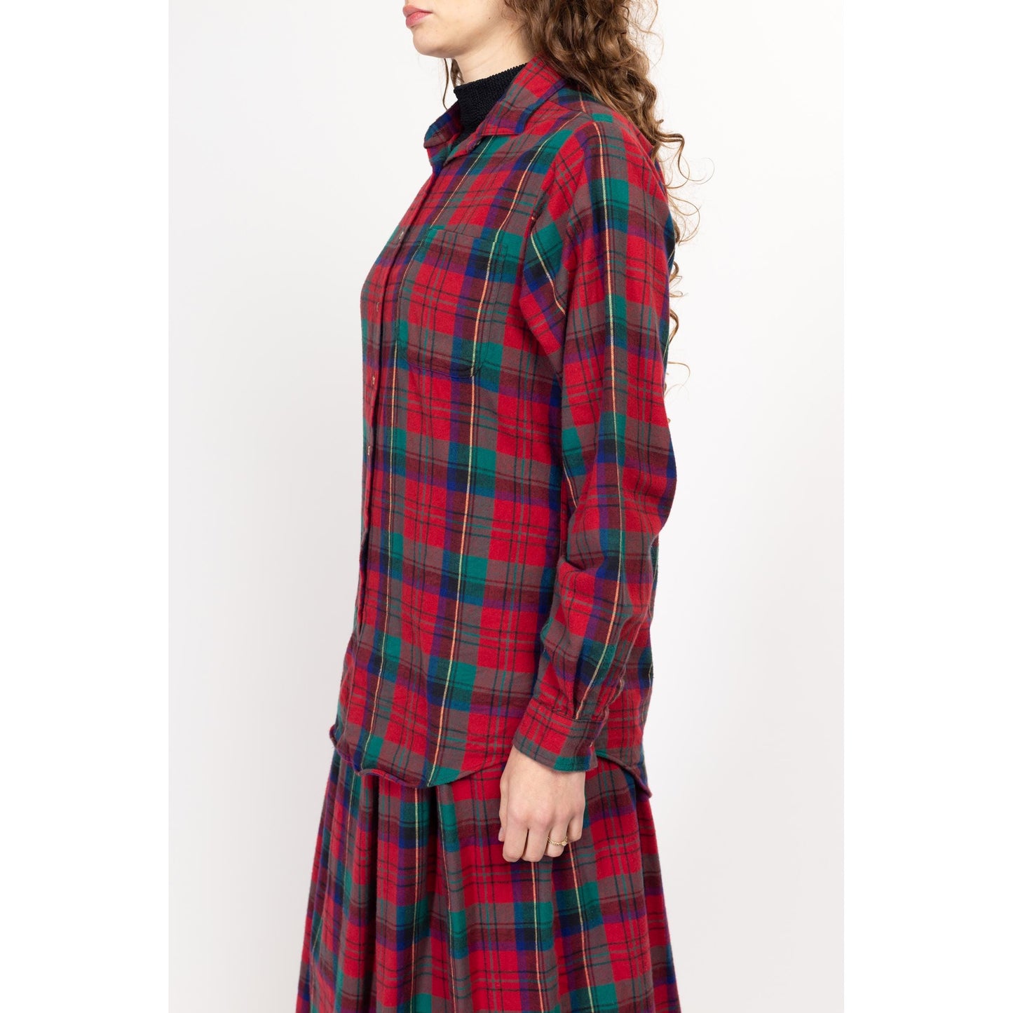 Medium 90s L.L. Bean Red & Green Flannel Skirt Set | Vintage Soft Cotton Blouse Maxi Skirt Matching Two Piece Outfit
