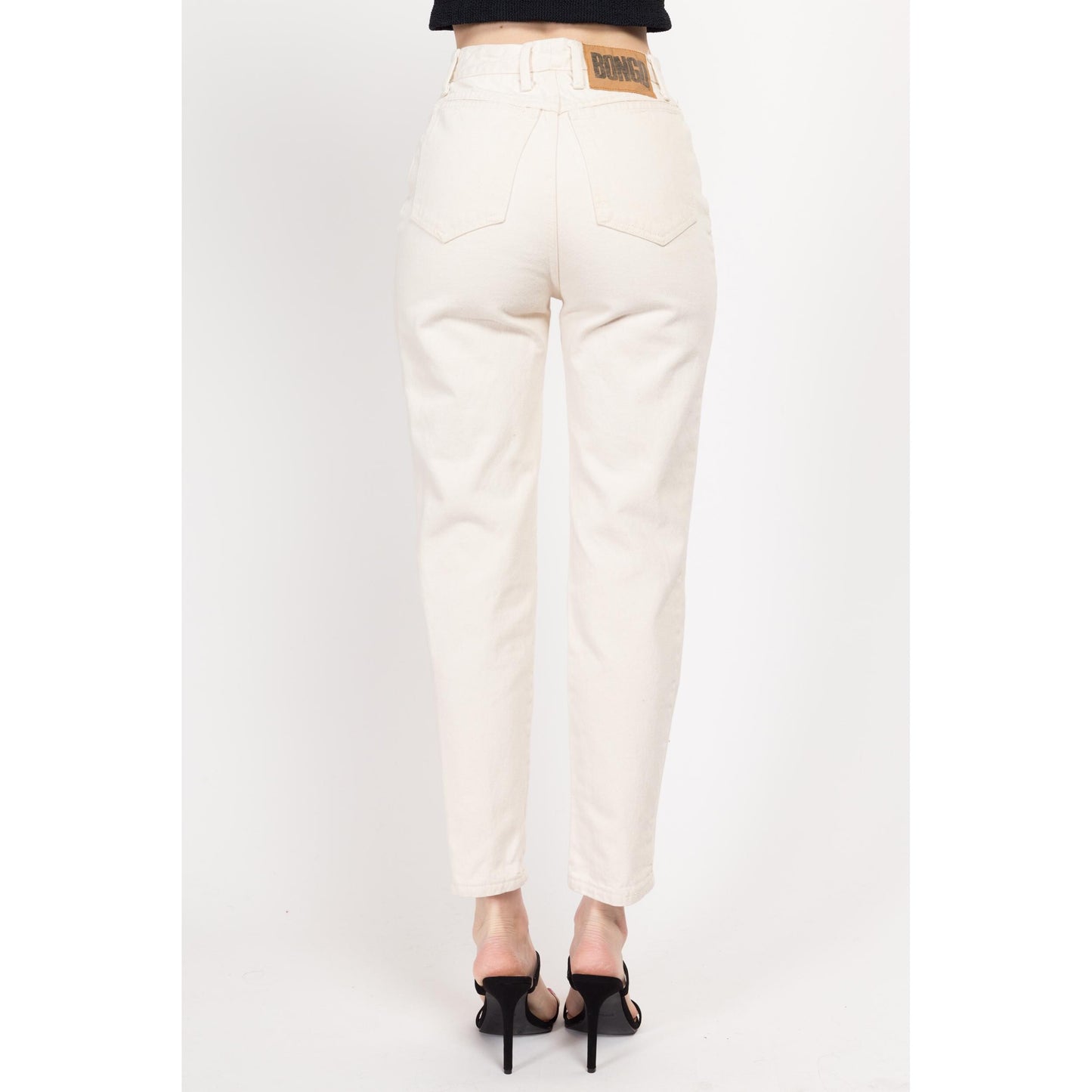 XS 90s Bongo Cream High Waisted Jeans 25" | Vintage Denim Tapered Leg Mom Jeans