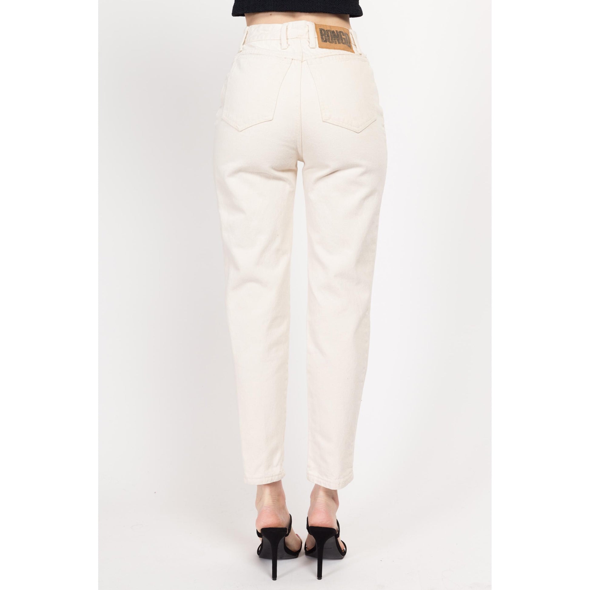 XS 90s Bongo Cream High Waisted Jeans 25" | Vintage Denim Tapered Leg Mom Jeans
