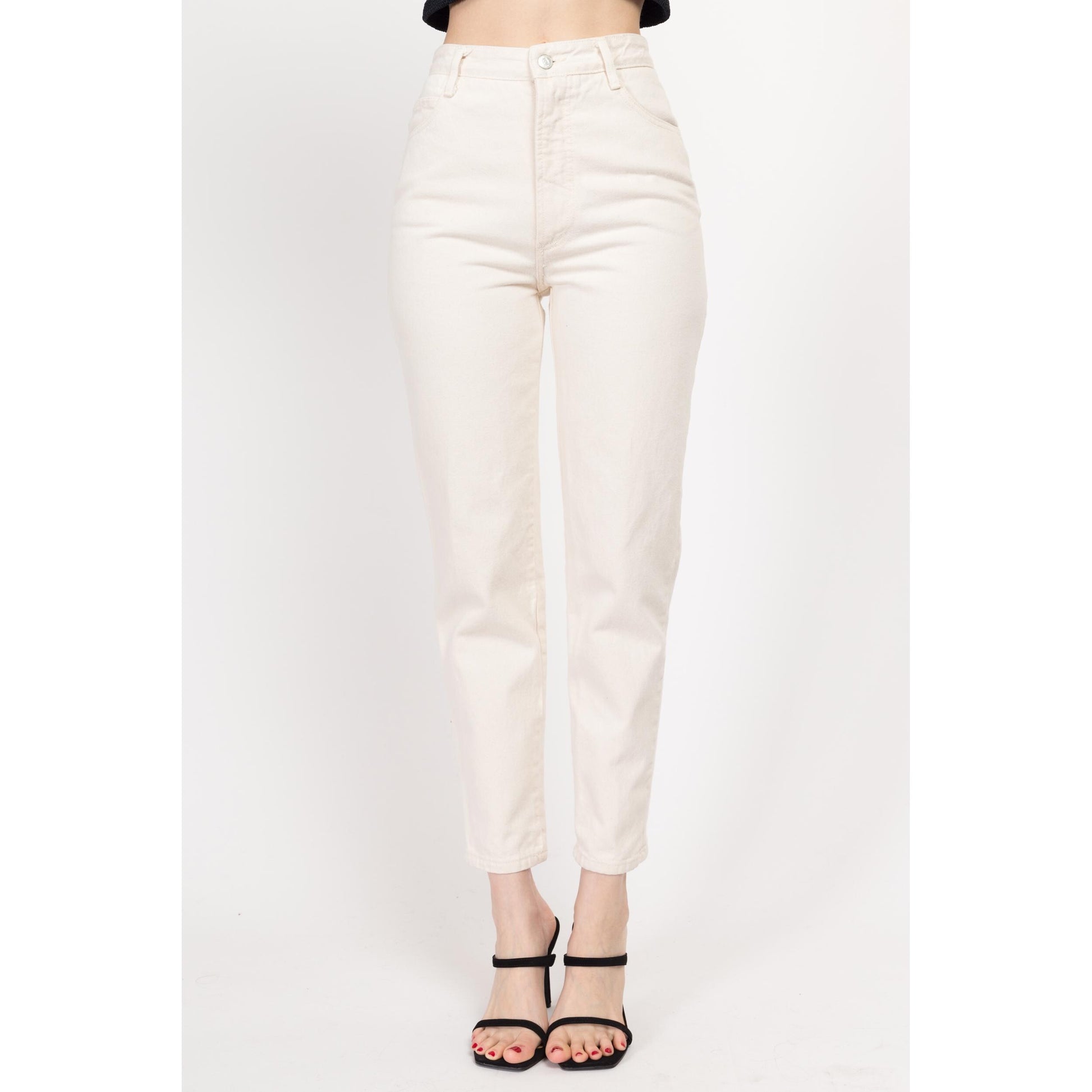 XS 90s Bongo Cream High Waisted Jeans 25" | Vintage Denim Tapered Leg Mom Jeans
