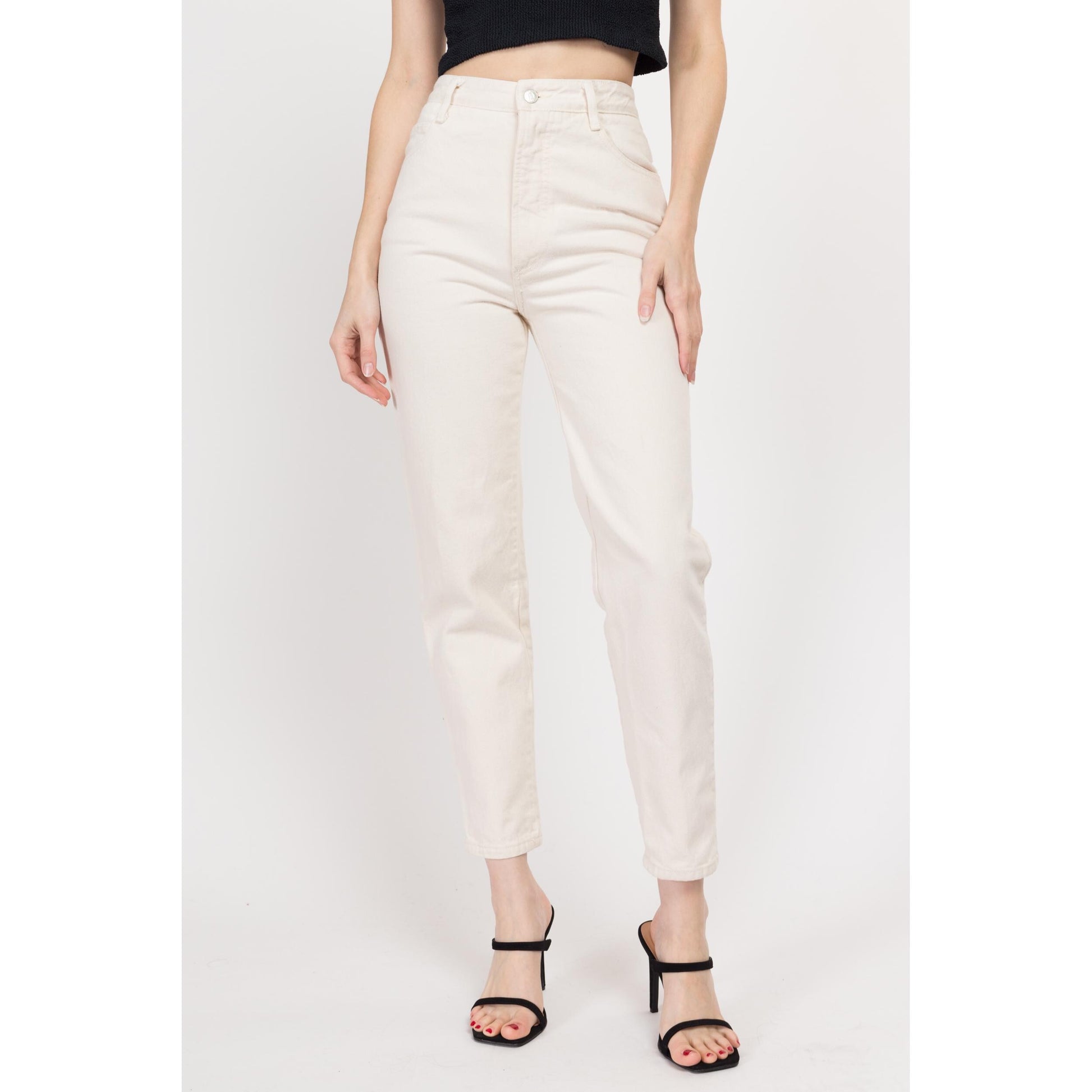 XS 90s Bongo Cream High Waisted Jeans 25" | Vintage Denim Tapered Leg Mom Jeans