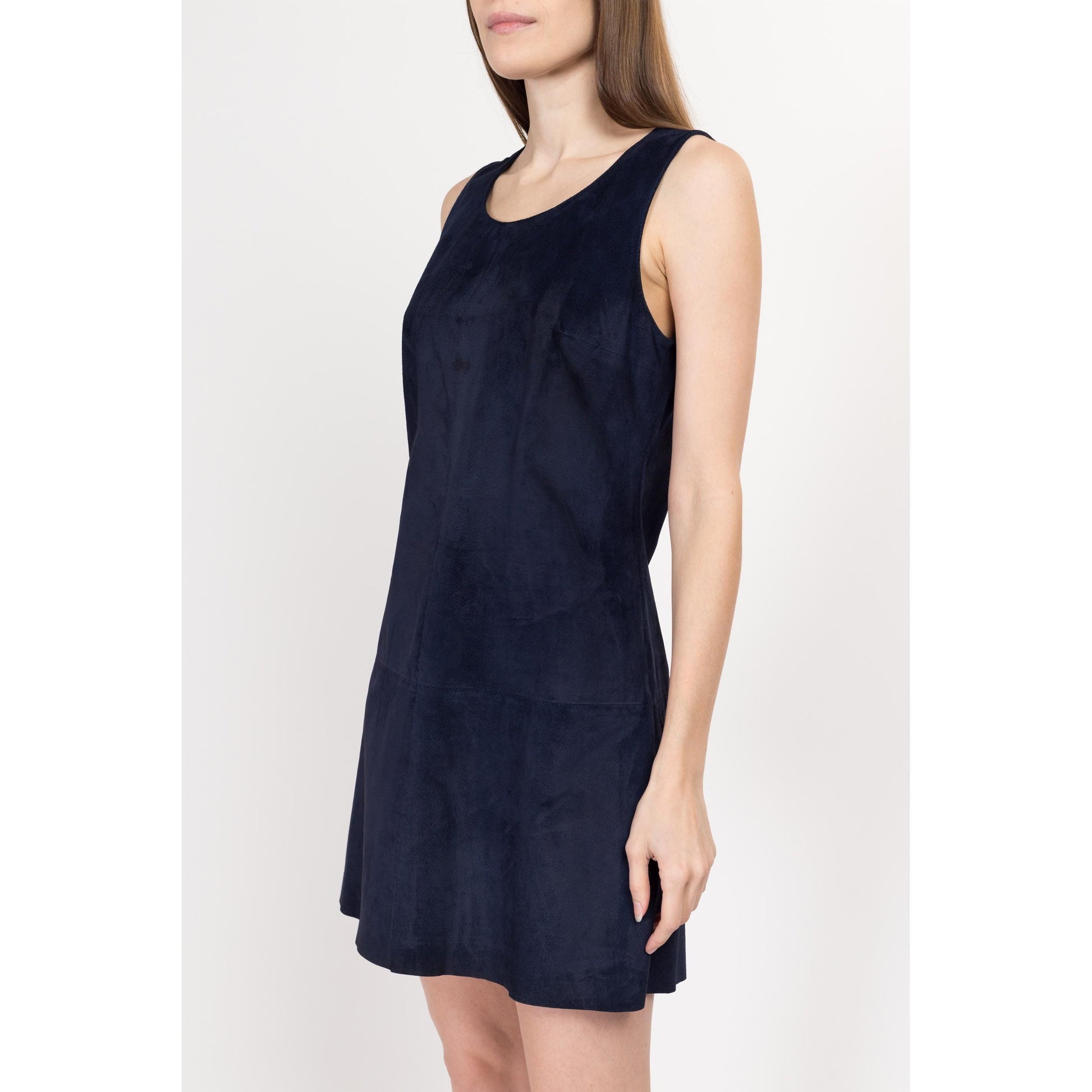 Small Y2K Max & Co Navy Blue Suede Mini Dress Size 6