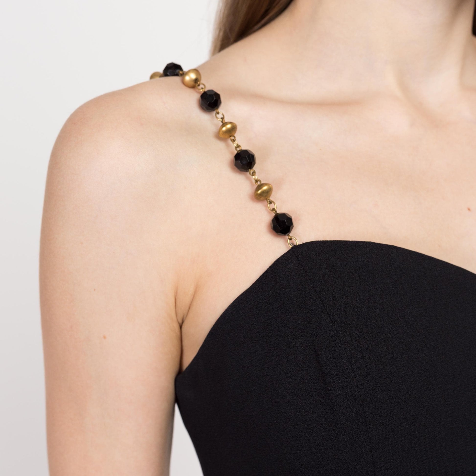 Small 90s Black Jeweled Chain Strap Mini Dress Size 6 | Vintage Ann Taylor Sleeveless Cocktail Party Dress