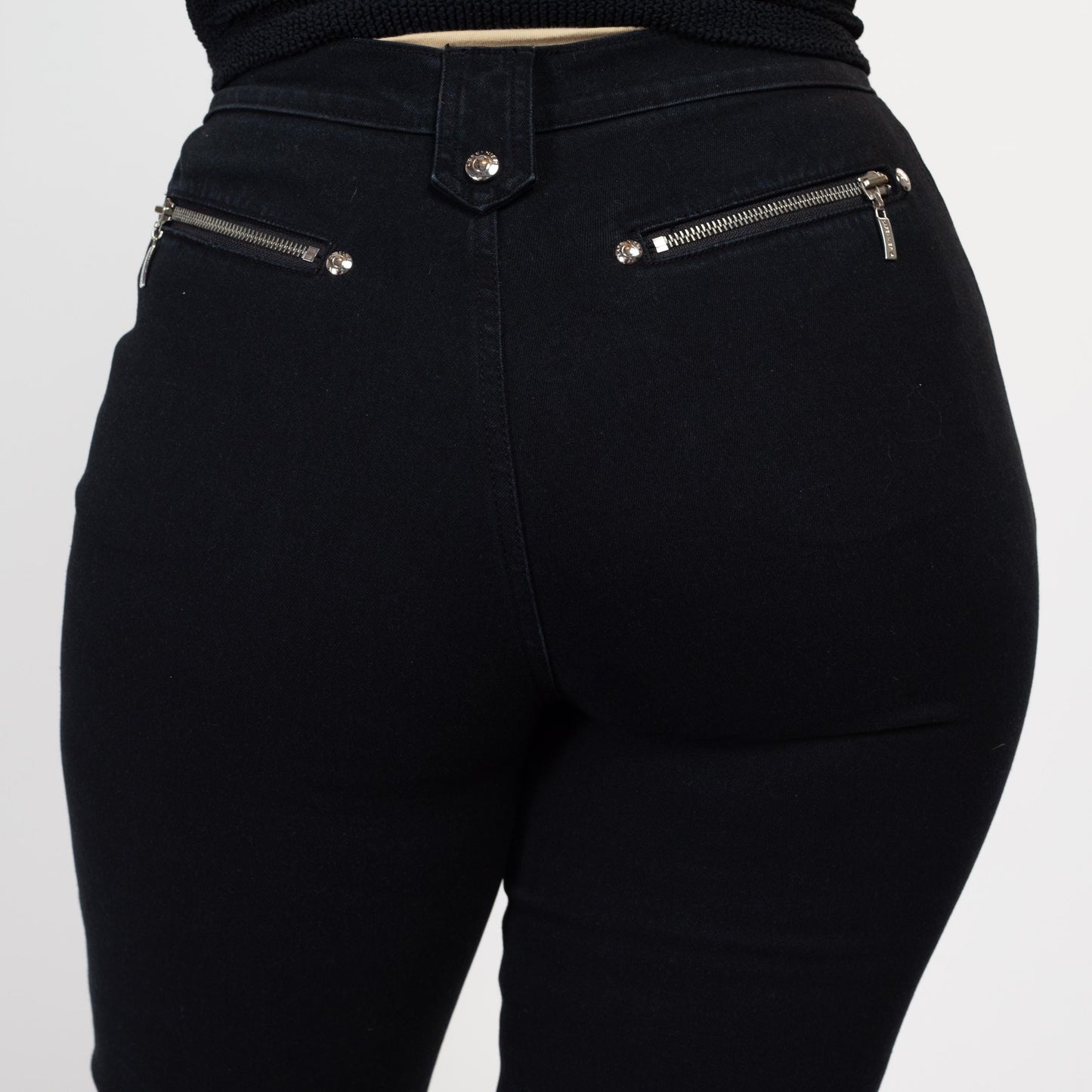 Medium Y2K Black Western Gothic Skinny Jeans | Vintage Zipper Pocket High Waisted Tapered Leg Stretch Pants
