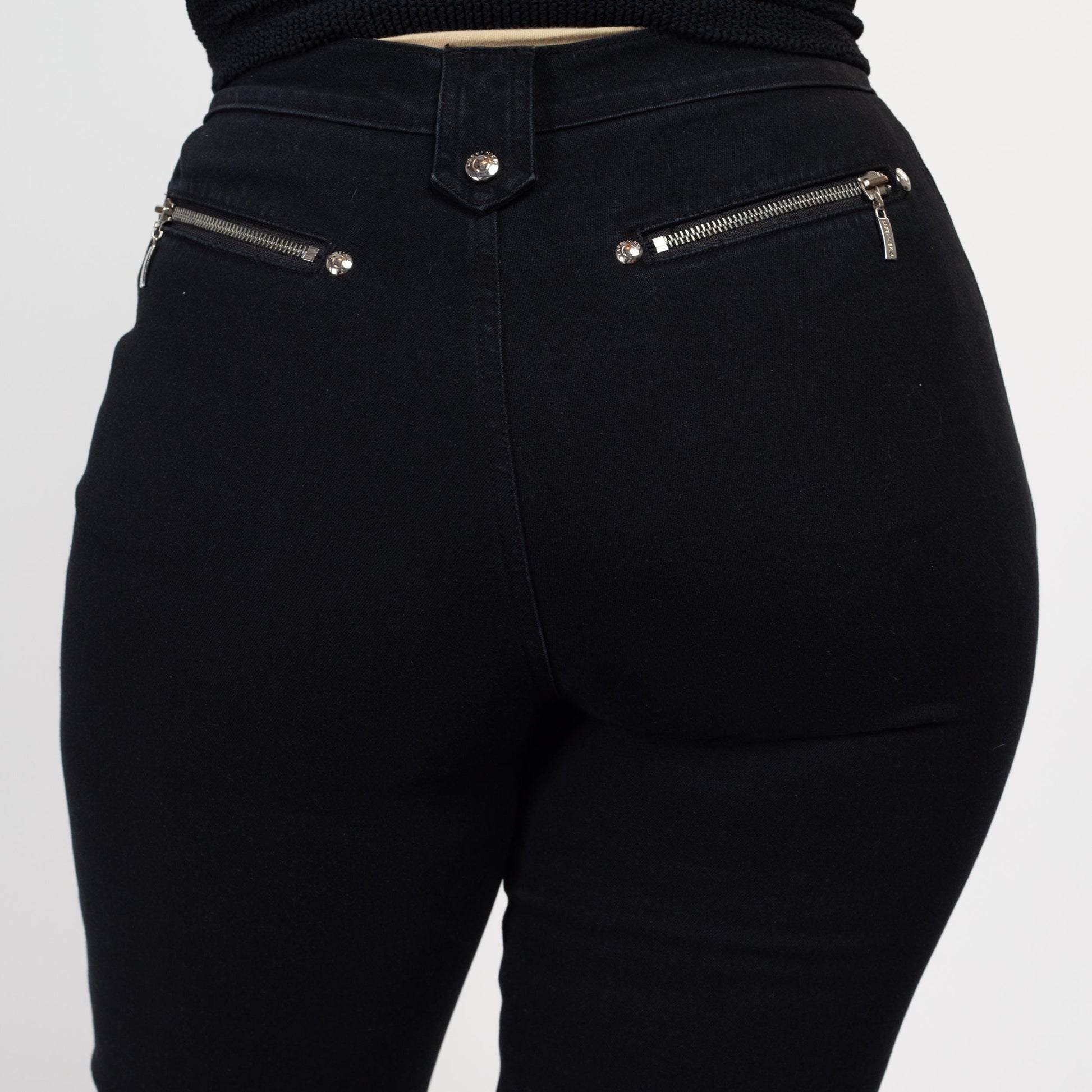 Medium Y2K Black Western Gothic Skinny Jeans | Vintage Zipper Pocket High Waisted Tapered Leg Stretch Pants