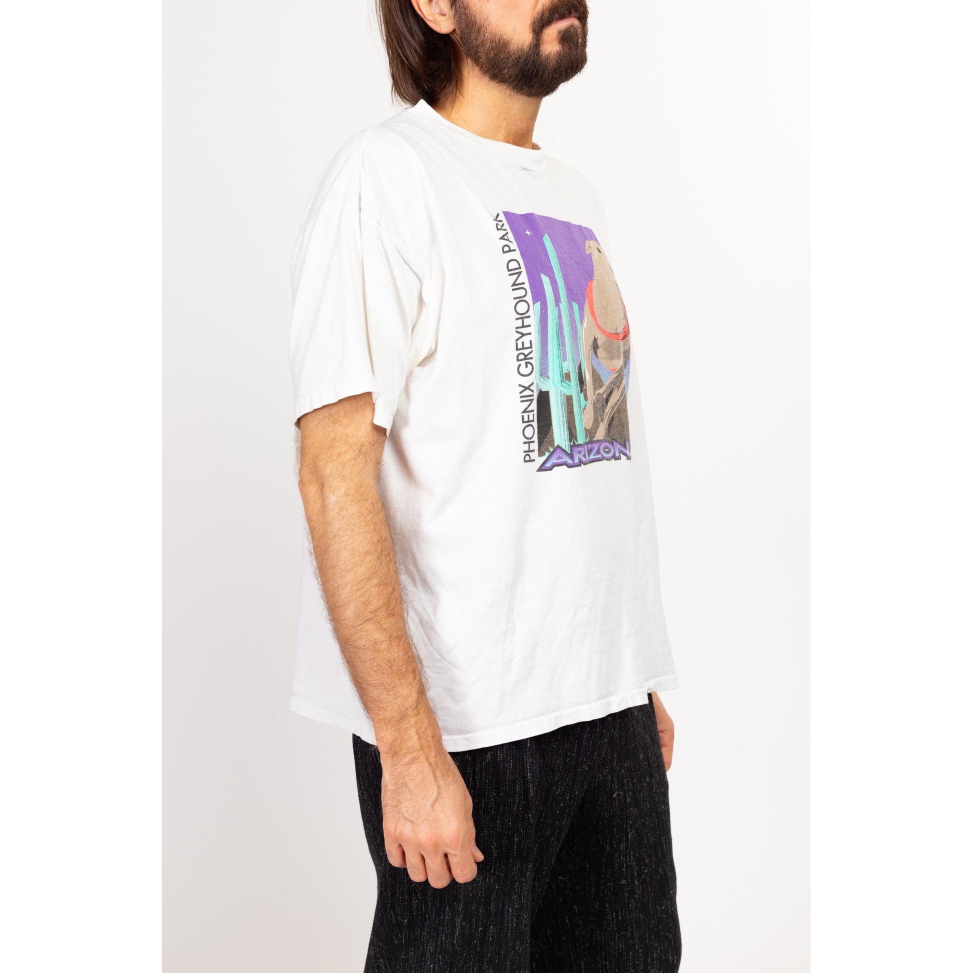 XL 90s Phoenix Arizona Greyhound Park T Shirt | Vintage White Desert Cactus Dog Bree Graphic Tee