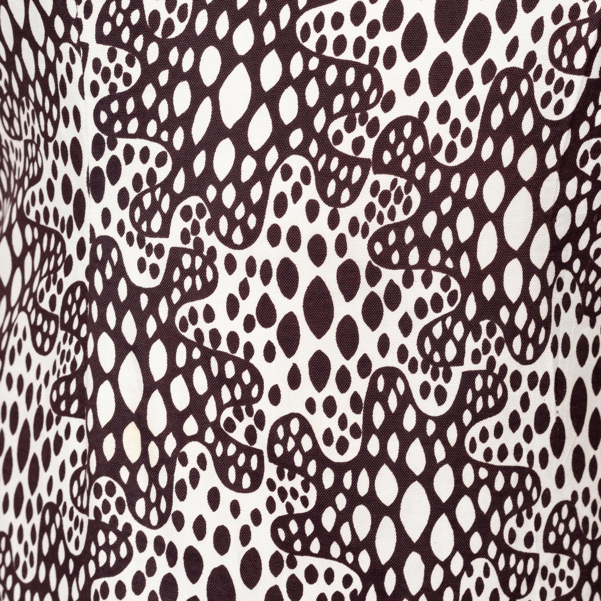 Lrg-XL 60s Mod Op Art Amoeba Print Mini Dress | Vintage Brown White Sleeveless Keyhole Shift Dress