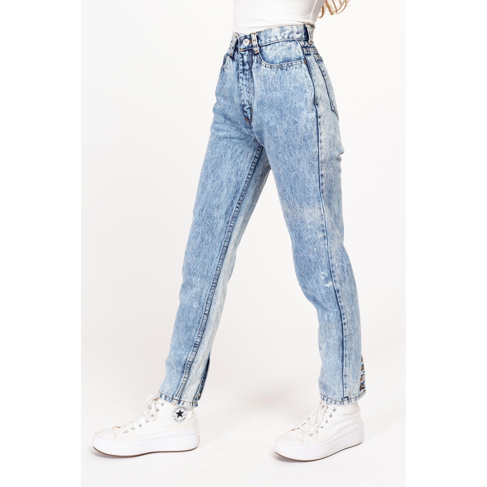 XXS 80s Jordache Acid Wash Ankle Button Jeans 22.5" | Vintage Light Wash Denim High Waisted Mom Jeans