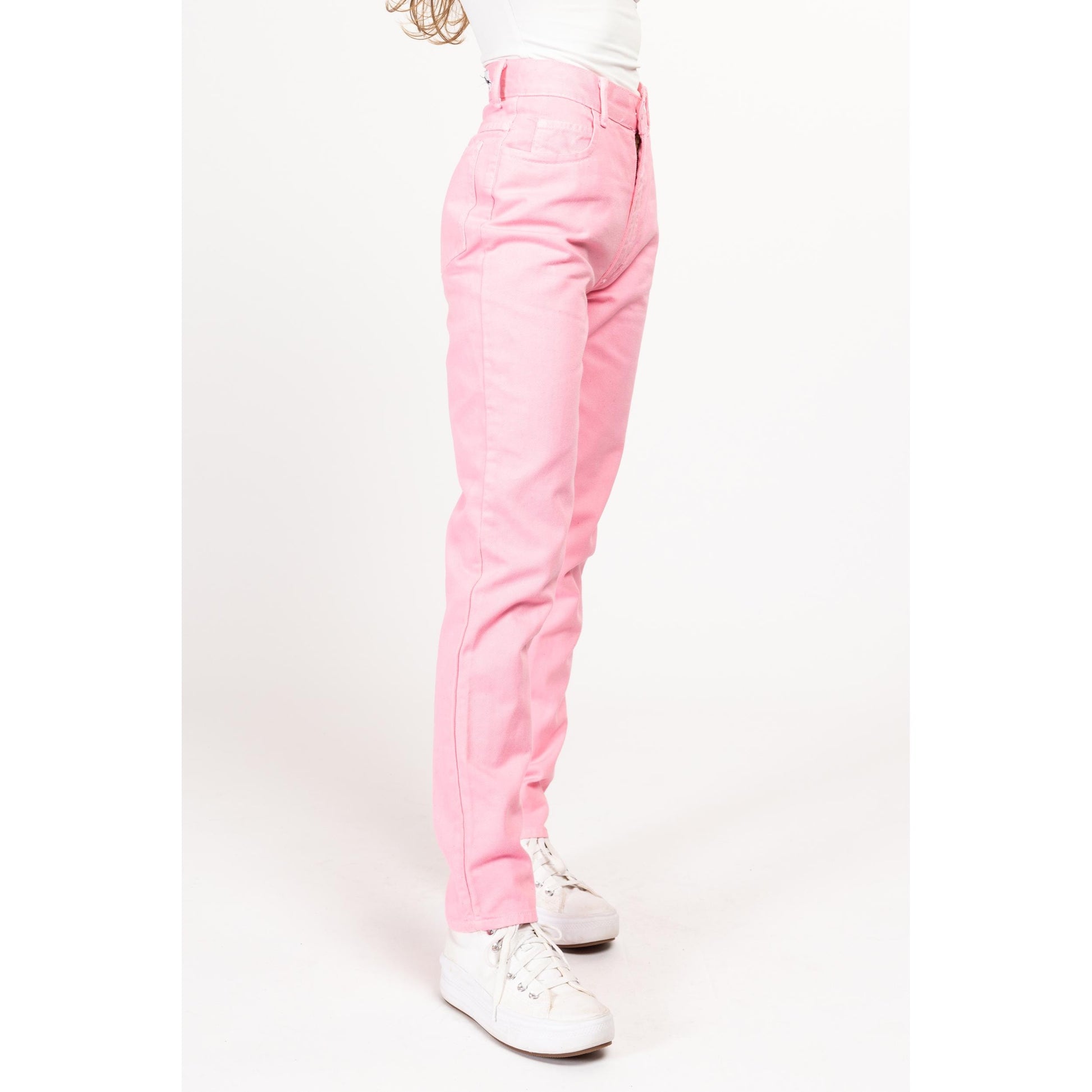 XS 90s Bubblegum Pink High Waisted Jeans 24" | Vintage Pastel Colorful Denim Tapered Leg Mom Jeans