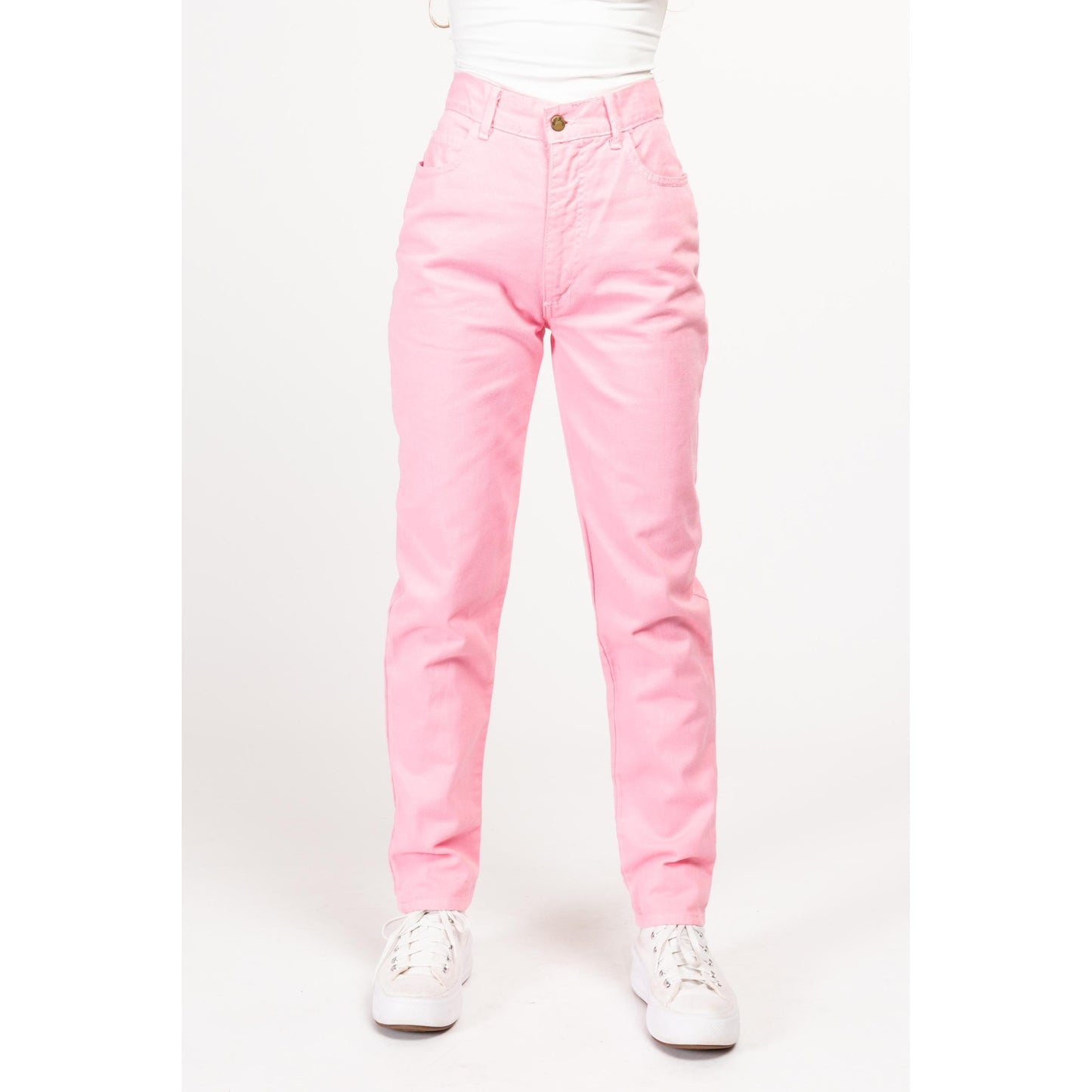 XS 90s Bubblegum Pink High Waisted Jeans 24" | Vintage Pastel Colorful Denim Tapered Leg Mom Jeans
