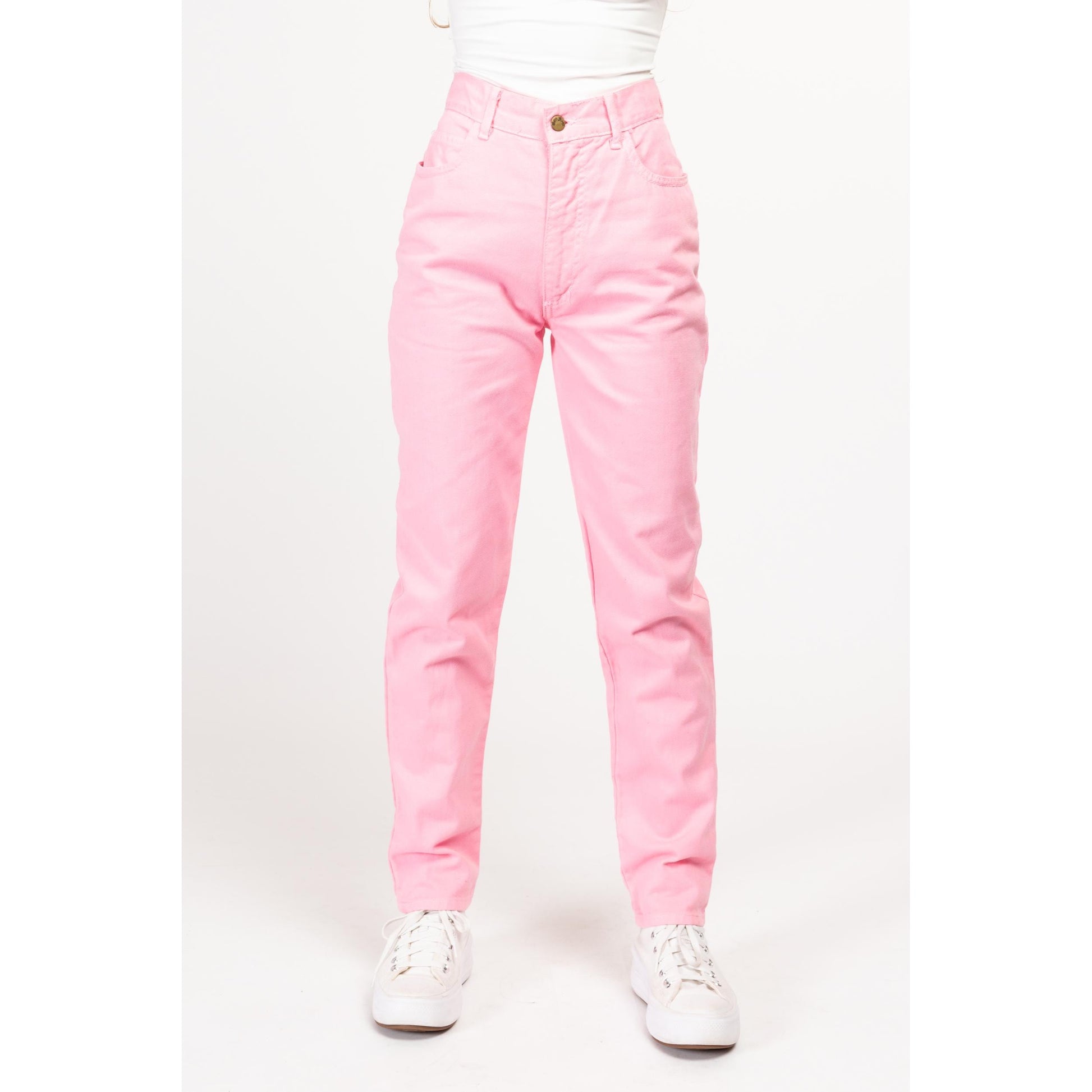 XS 90s Bubblegum Pink High Waisted Jeans 24" | Vintage Pastel Colorful Denim Tapered Leg Mom Jeans