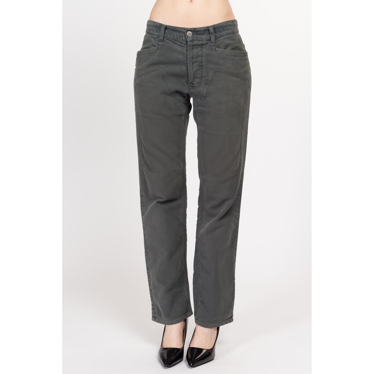 Small Y2K United Colors of Benetton Dark Sage Green Jeans | Vintage Mid Rise Straight Leg Soft Twill Trousers