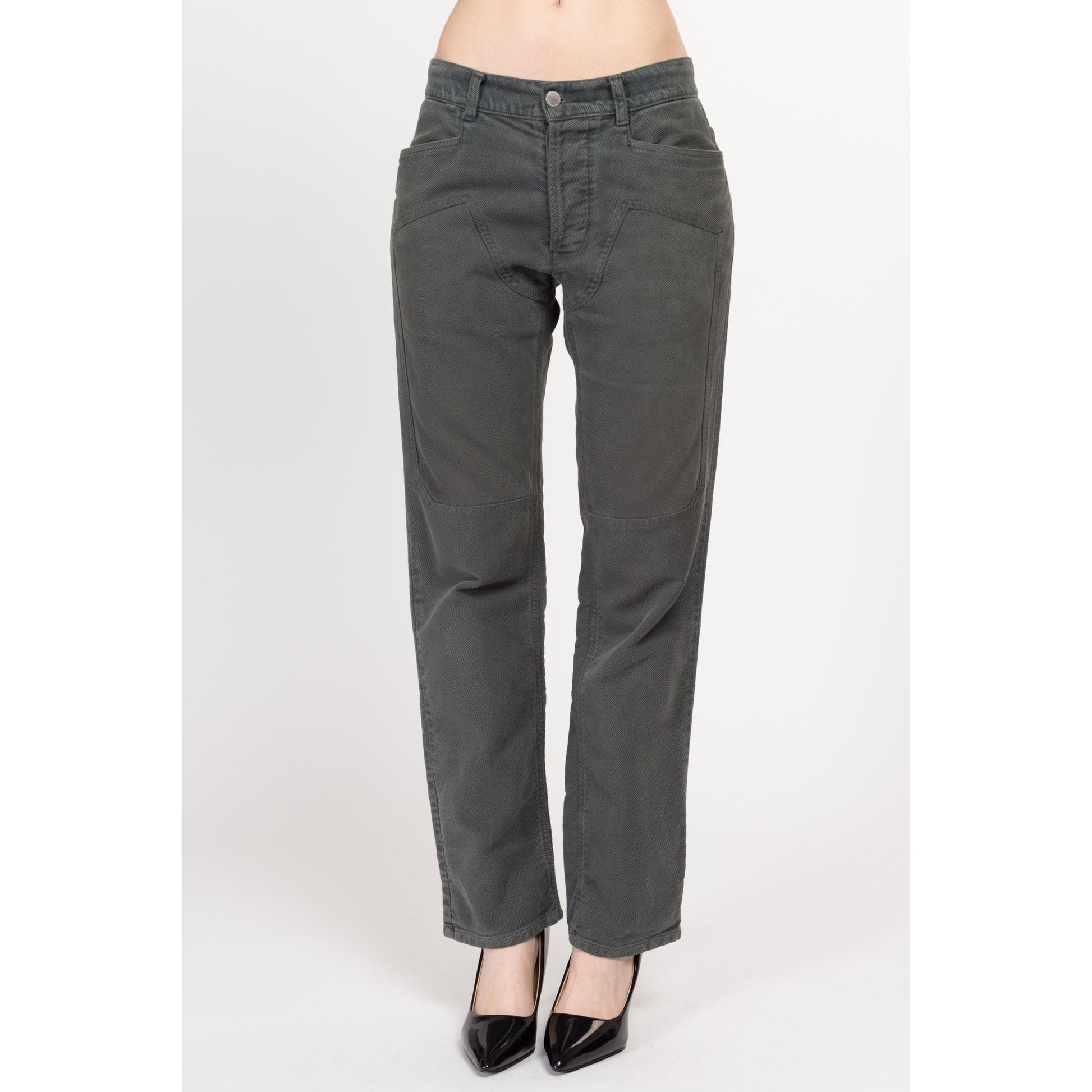 Small Y2K United Colors of Benetton Dark Sage Green Jeans | Vintage Mid Rise Straight Leg Soft Twill Trousers