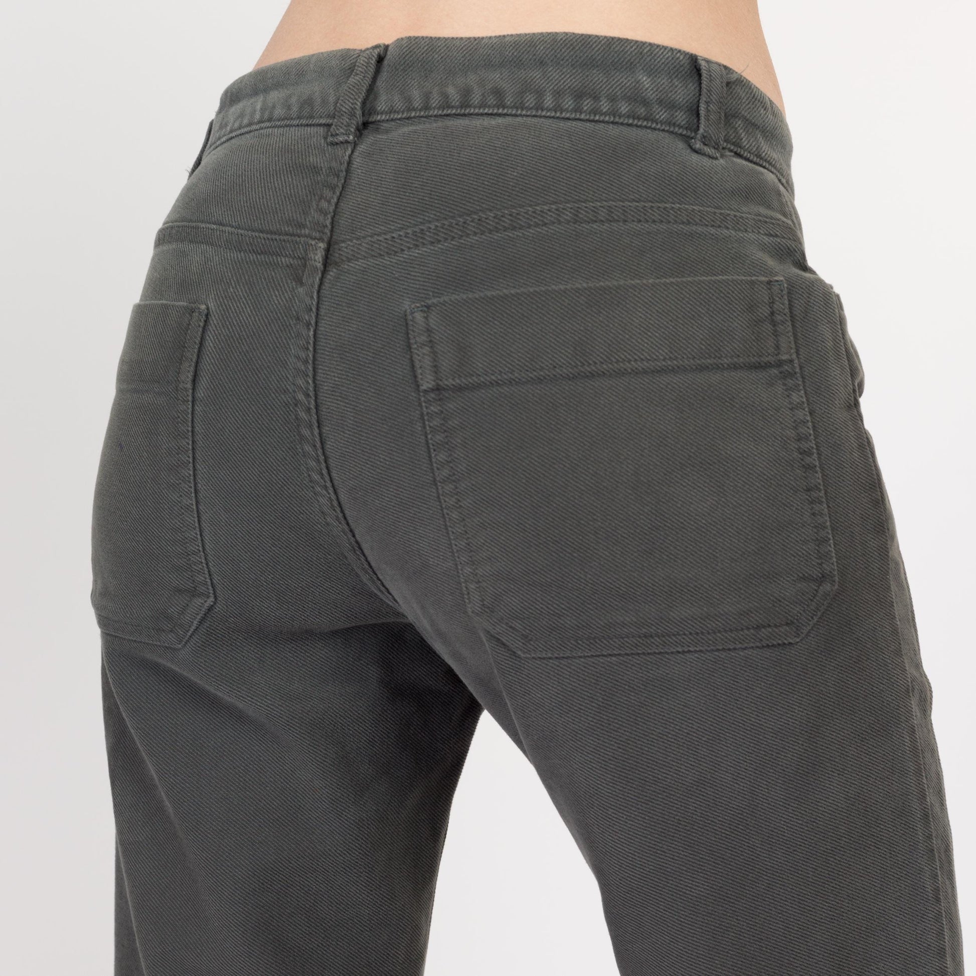 Small Y2K United Colors of Benetton Dark Sage Green Jeans | Vintage Mid Rise Straight Leg Soft Twill Trousers