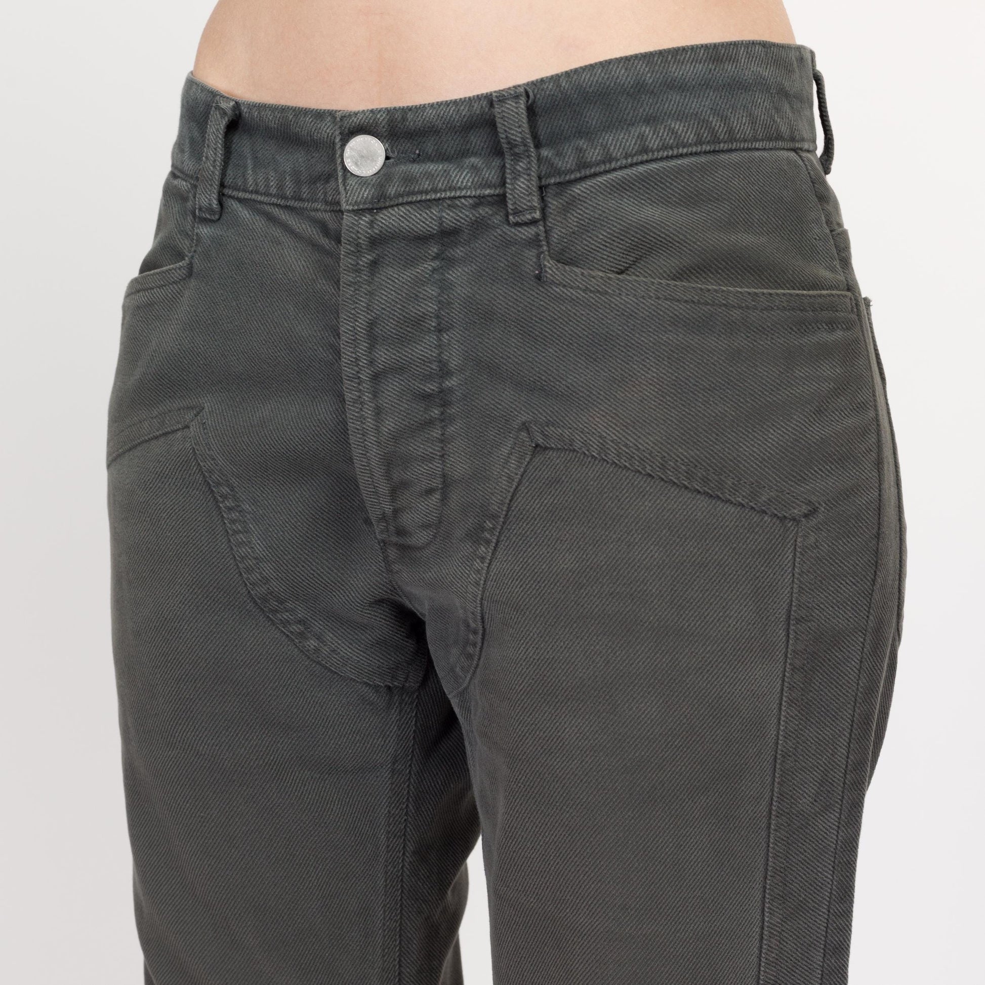 Small Y2K United Colors of Benetton Dark Sage Green Jeans | Vintage Mid Rise Straight Leg Soft Twill Trousers