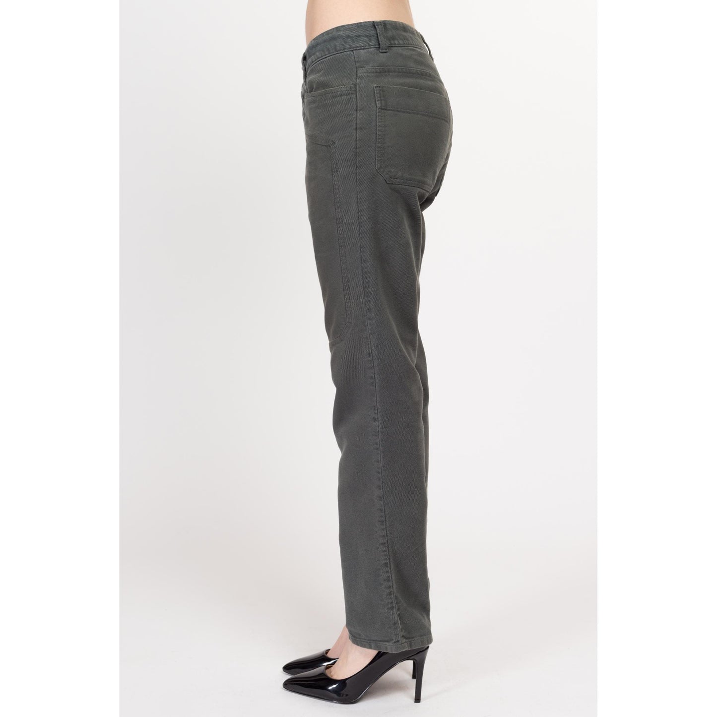 Small Y2K United Colors of Benetton Dark Sage Green Jeans | Vintage Mid Rise Straight Leg Soft Twill Trousers