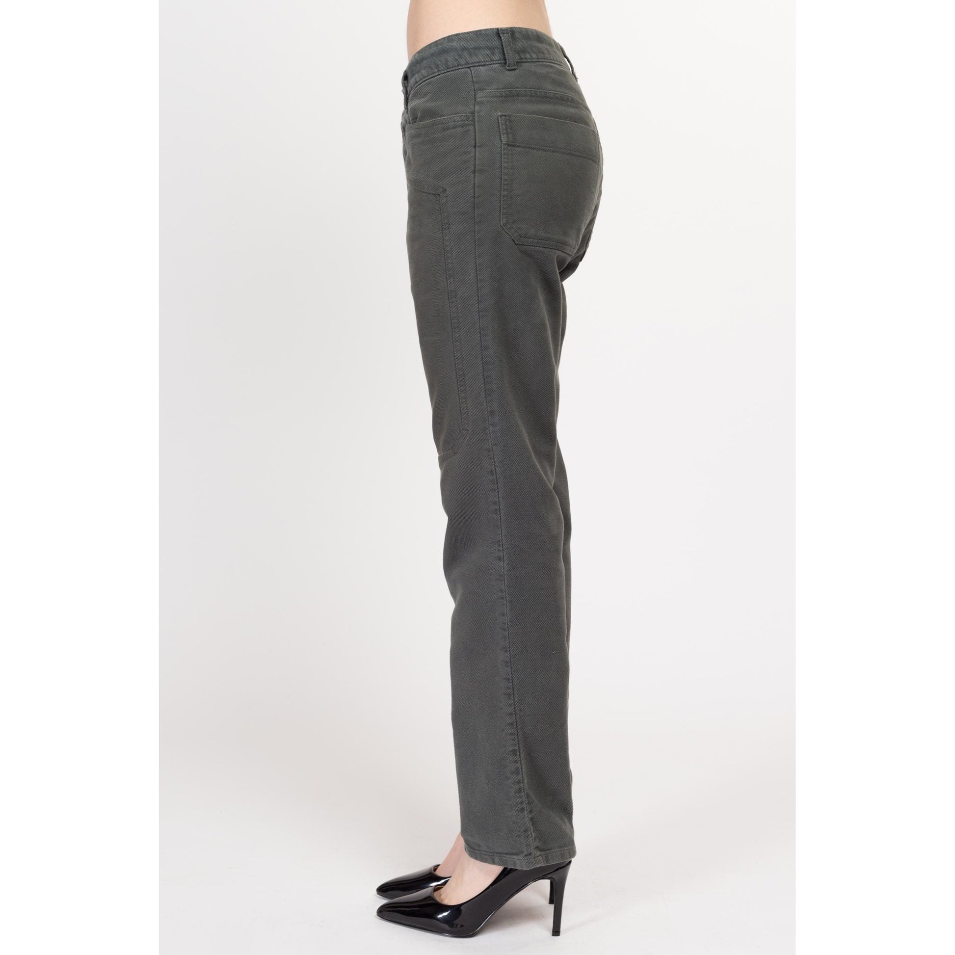 Small Y2K United Colors of Benetton Dark Sage Green Jeans | Vintage Mid Rise Straight Leg Soft Twill Trousers