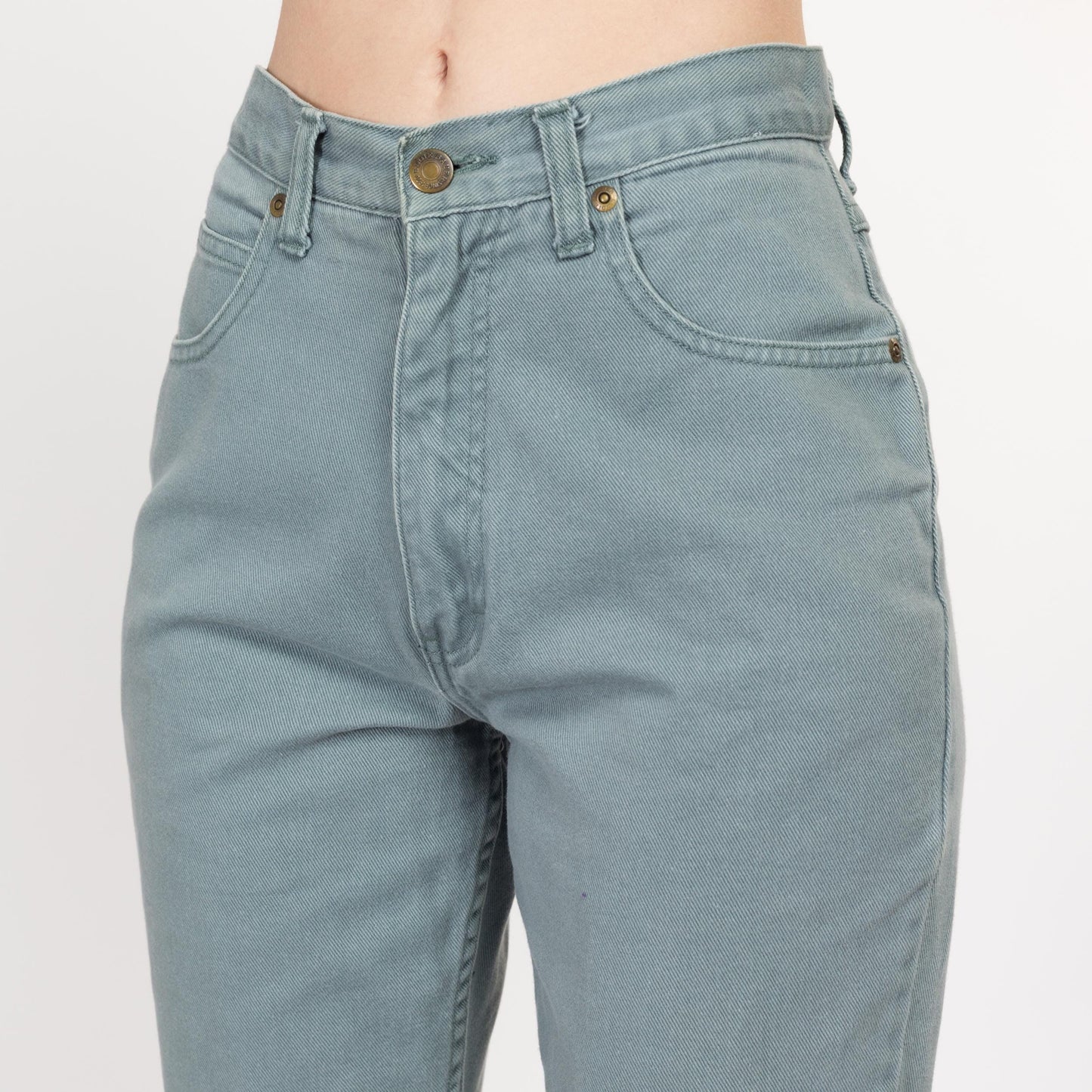 Small 90s Eddie Bauer Sage Green High Waisted Jeans 26.5" | Vintage Denim Tapered Leg Mom Jeans