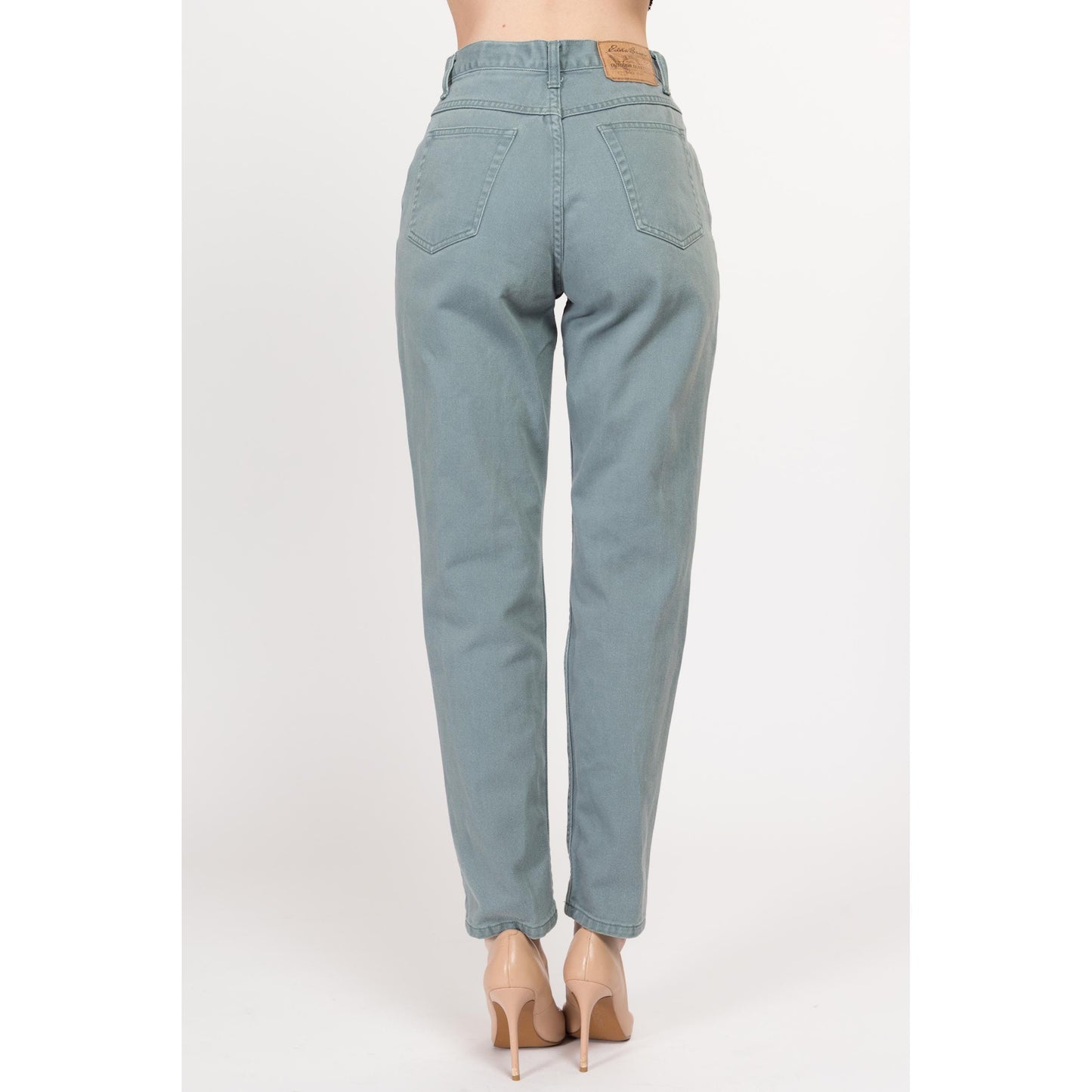 Small 90s Eddie Bauer Sage Green High Waisted Jeans 26.5" | Vintage Denim Tapered Leg Mom Jeans