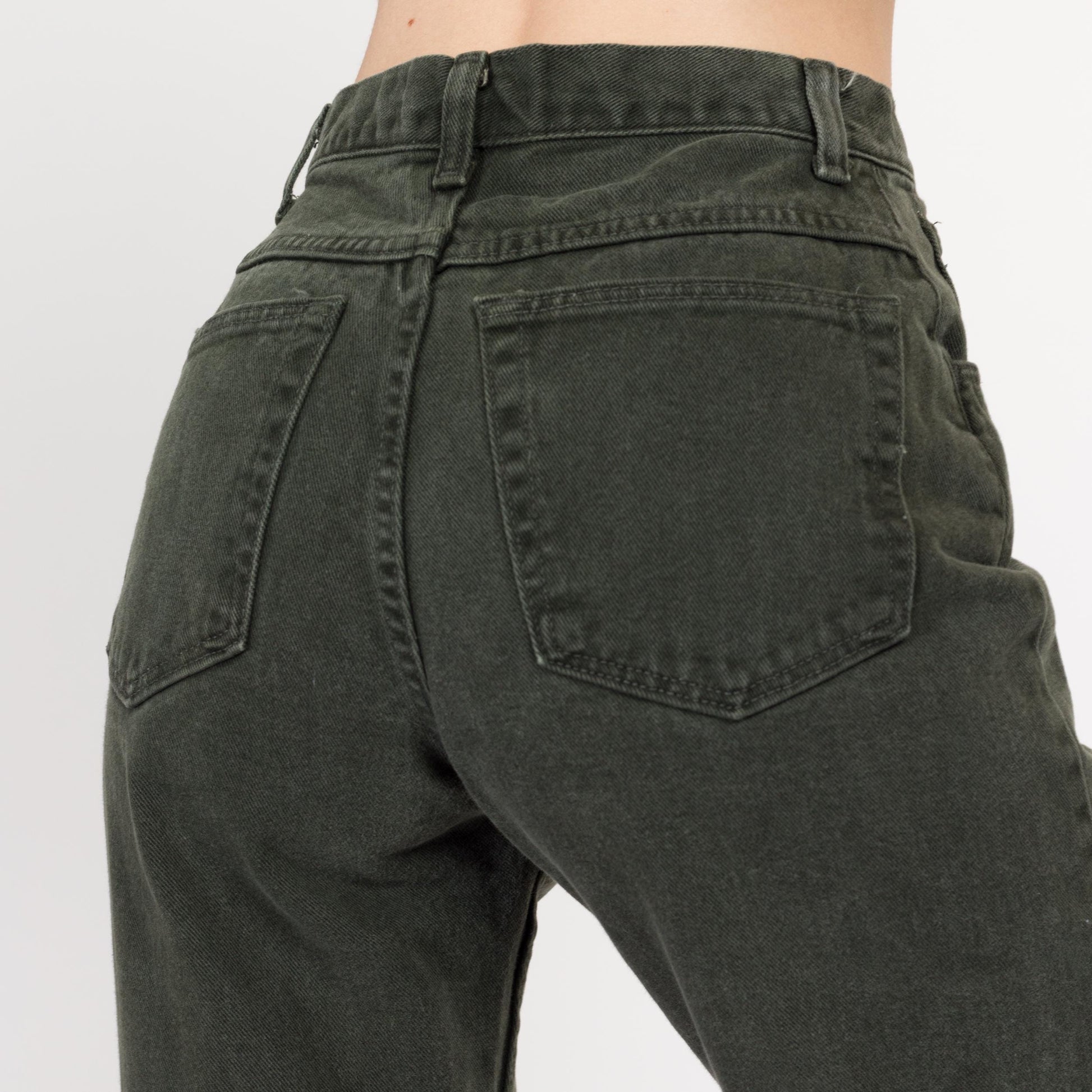 Small 90s Wrangler Army Green High Waisted Jeans 26" | Vintage Denim Tapered Leg Mom Jeans