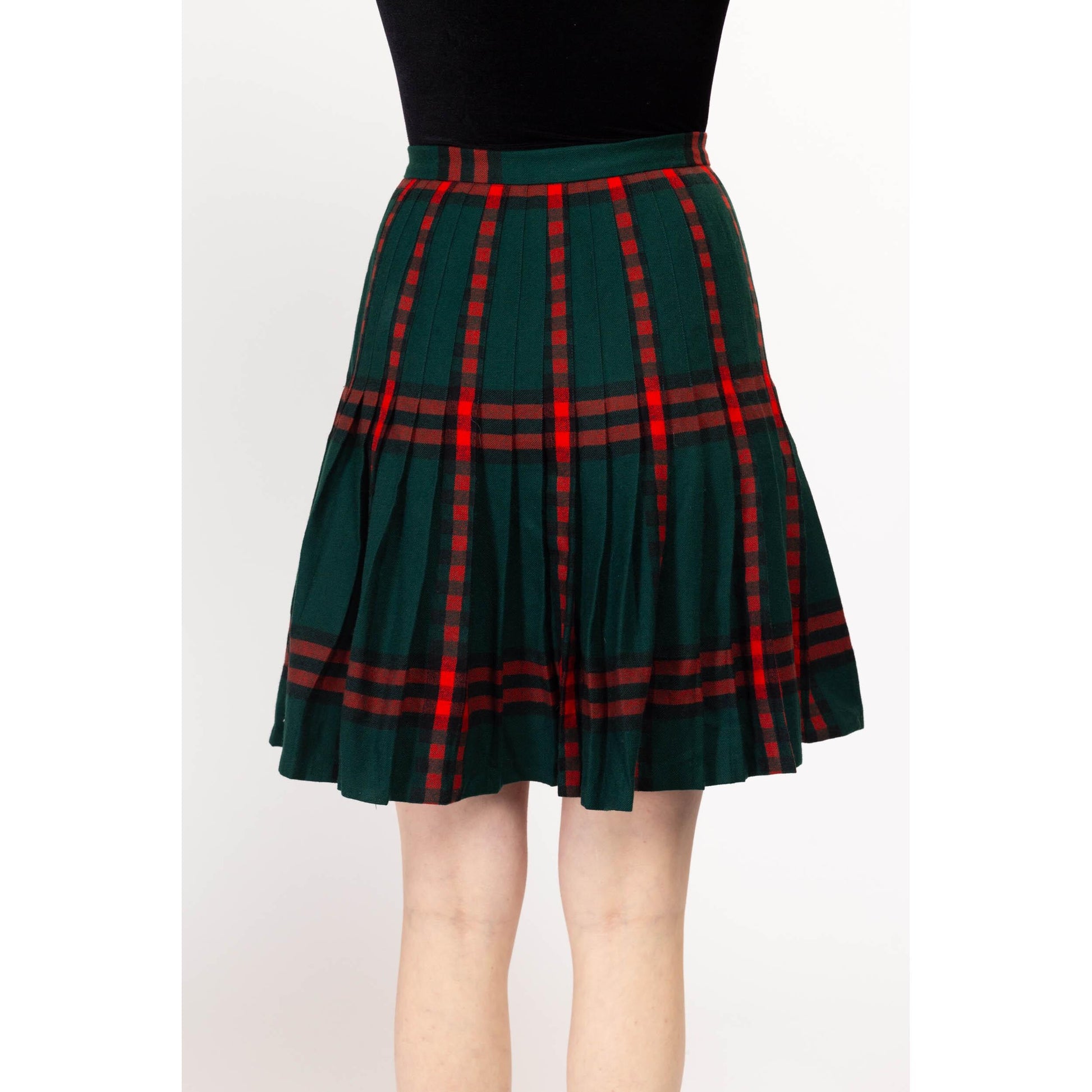 Small 60s Scottish Plaid Tartan Mini Kilt 27" | Vintage Rob Roy Red Green Preppy Schoolgirl Fringe Wrap Skirt