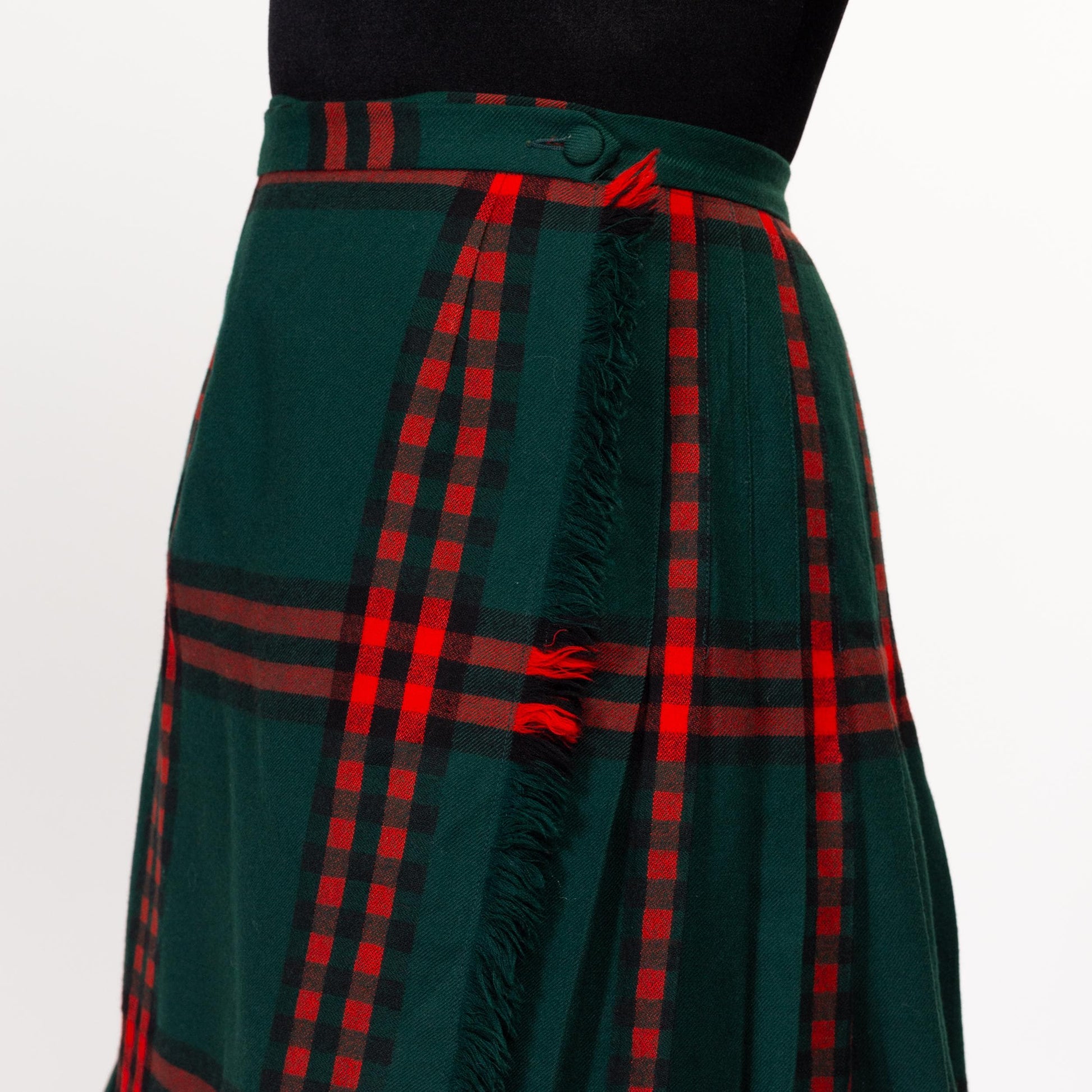 Small 60s Scottish Plaid Tartan Mini Kilt 27" | Vintage Rob Roy Red Green Preppy Schoolgirl Fringe Wrap Skirt