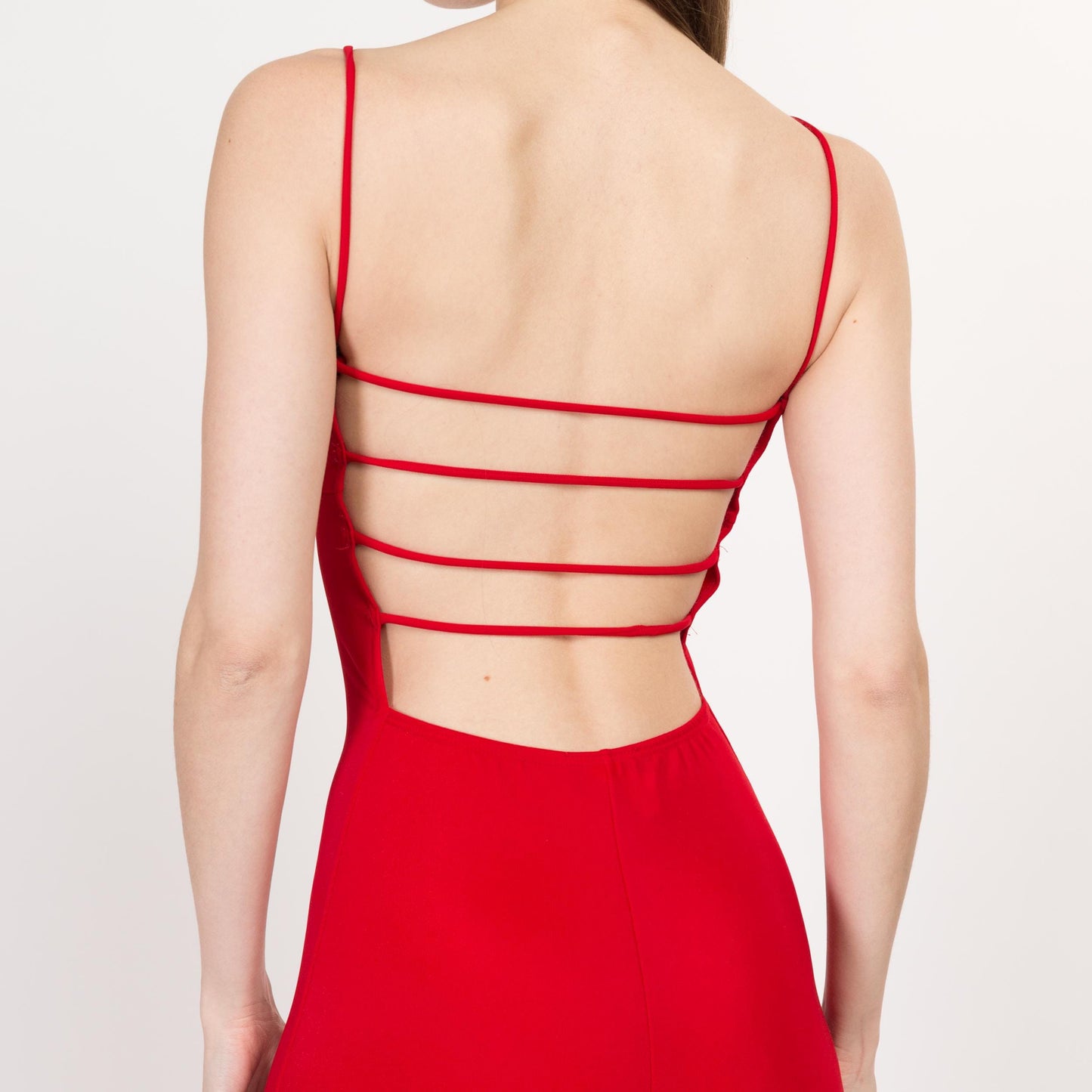 XS 90s Red Ribcage Backless Bodycon Maxi Dress | Vintage Open Back Sexy Strappy Gown
