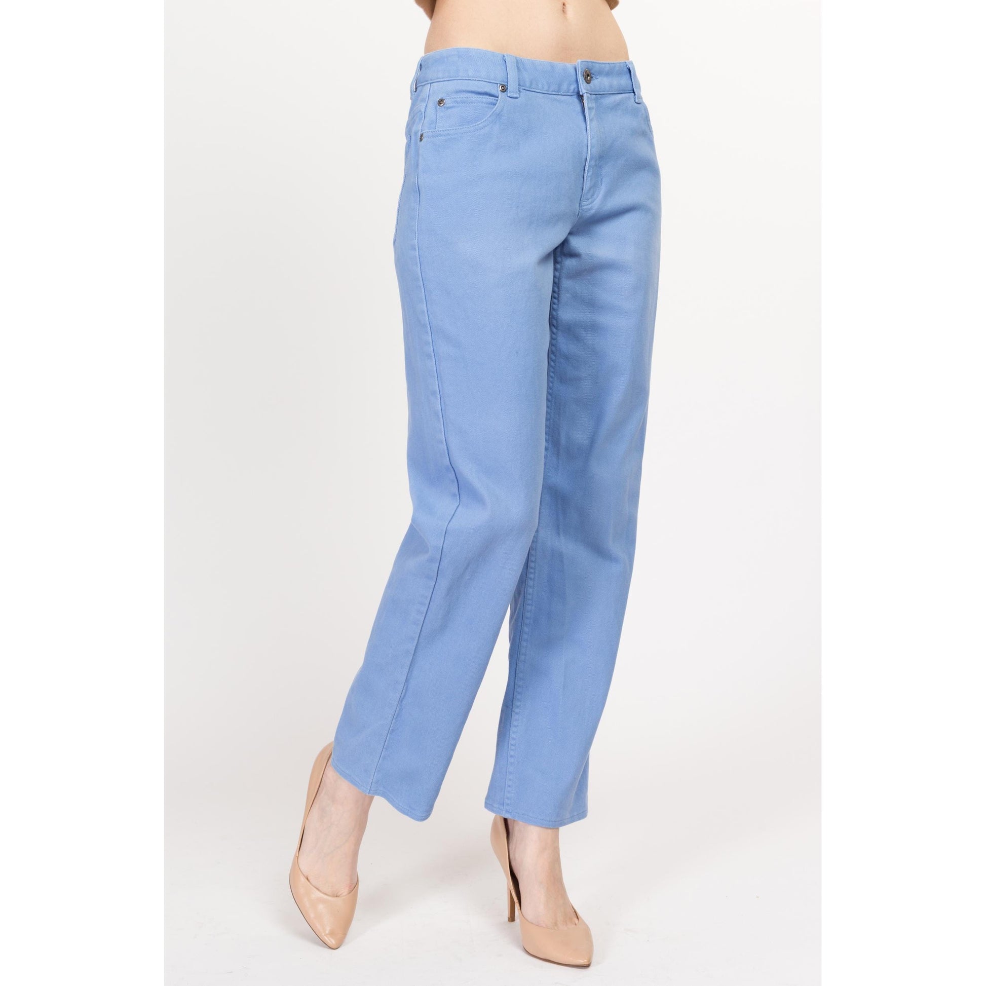 Small 90s Liz Claiborne Periwinkle Mid Rise Soft Jeans | Vintage Blue Denim Straight Leg Pants