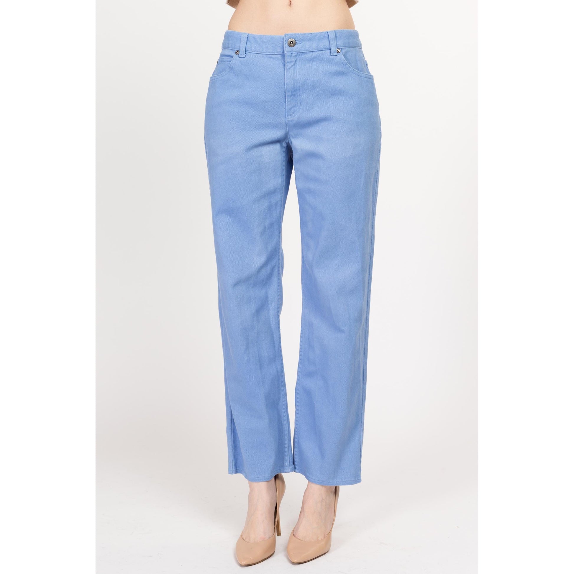 Small 90s Liz Claiborne Periwinkle Mid Rise Soft Jeans | Vintage Blue Denim Straight Leg Pants