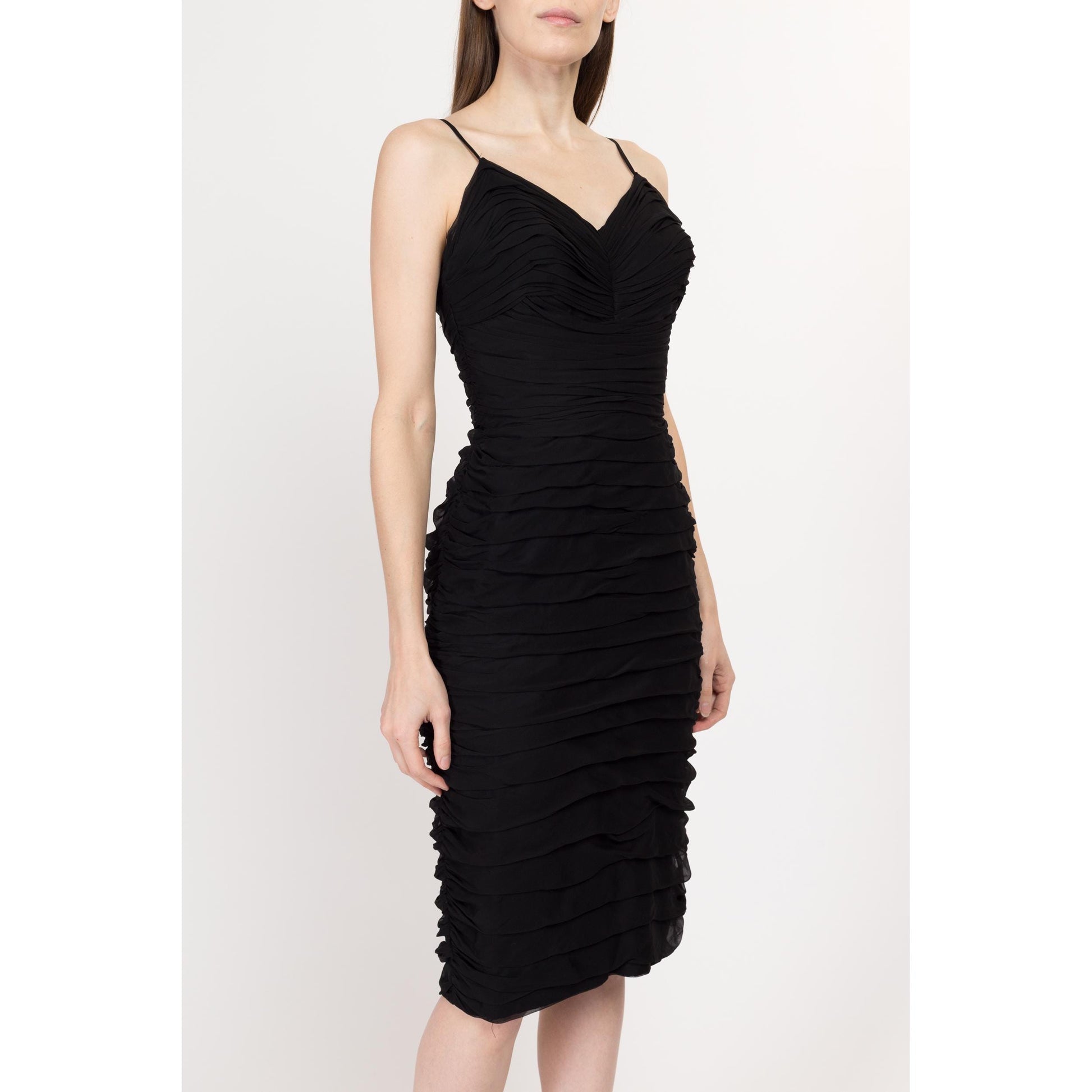 Small 60s Miss Elliette Black Ruched Midi Cocktail Party Dress Flying Apple Vintage Small 60s Miss Elliette Black Ruched Midi Cocktail Party Dress Flying Apple Vintage