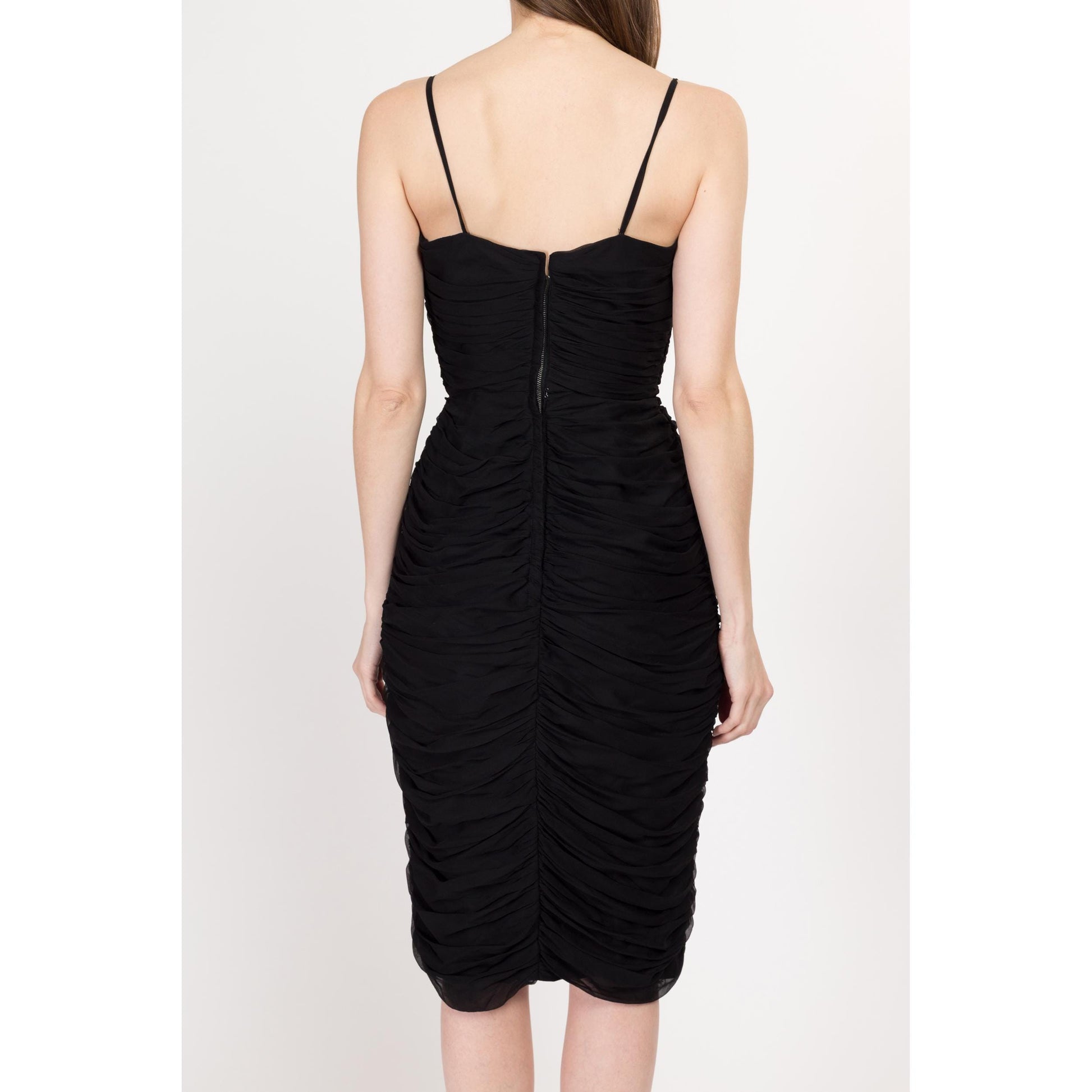 Small 60s Miss Elliette Black Ruched Midi Cocktail Party Dress Flying Apple Vintage Small 60s Miss Elliette Black Ruched Midi Cocktail Party Dress Flying Apple Vintage