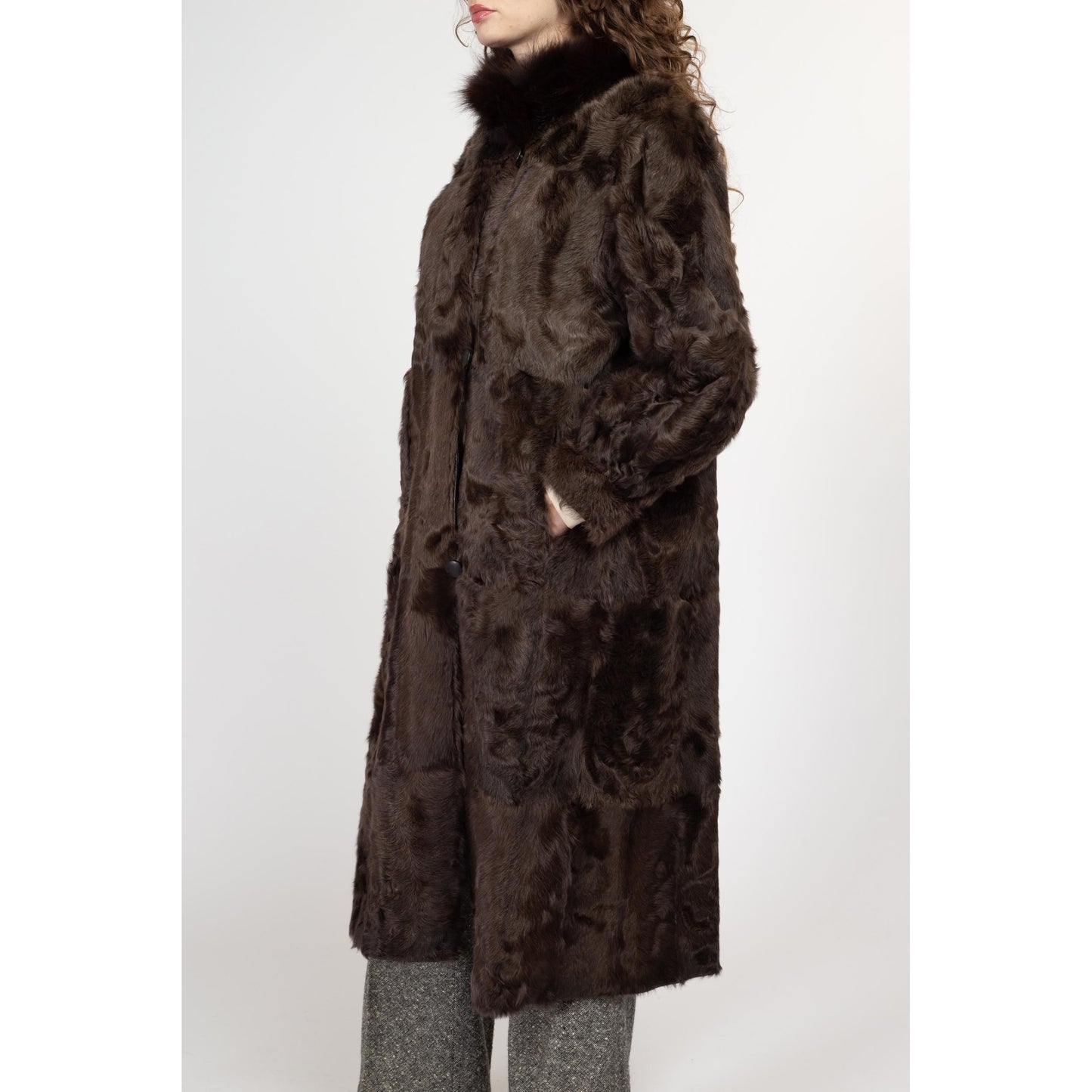 Medium 90s Dark Brown Leather & Fur Reversible Coat | Vintage Patchwork Collared Long Winter Jacket
