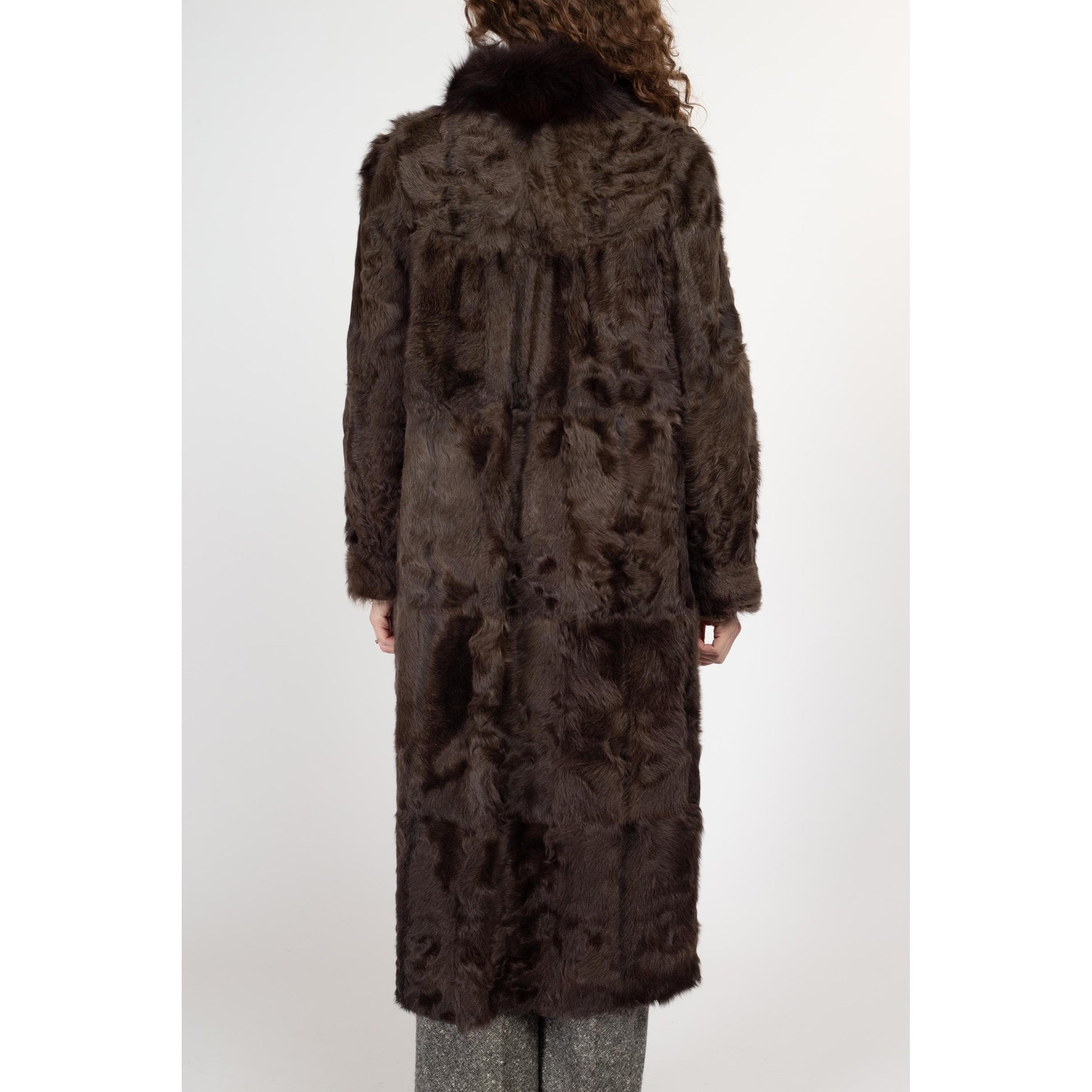 Medium 90s Dark Brown Leather & Fur Reversible Coat | Vintage Patchwork Collared Long Winter Jacket
