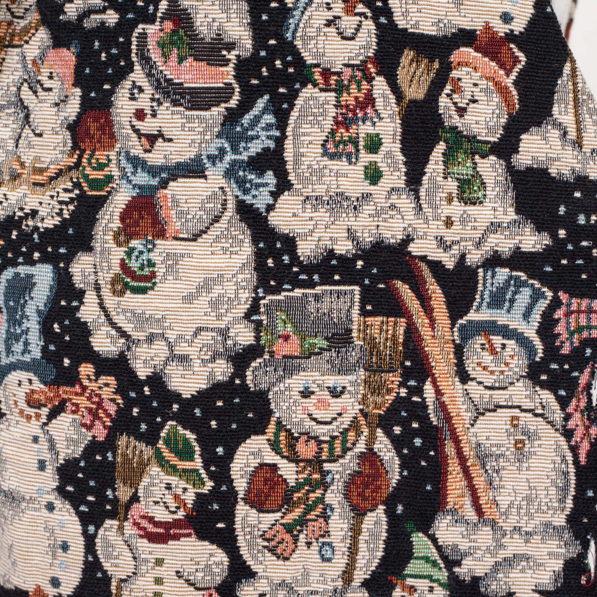 Large 80s Snowman Tapestry Vest Blouse | Vintage Christmas Novelty Print Button Up Long Sleeve Top