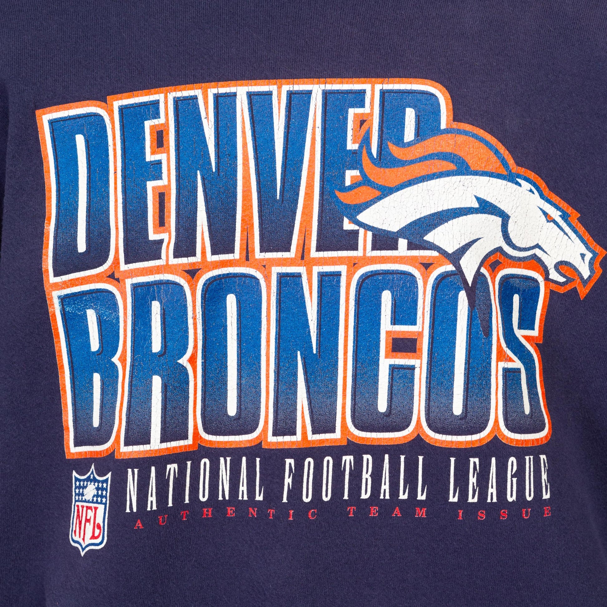 Medium 90s Denver Broncos NFL Starter Sweatshirt | Vintage Navy Blue Football Graphic Crewneck Sweater