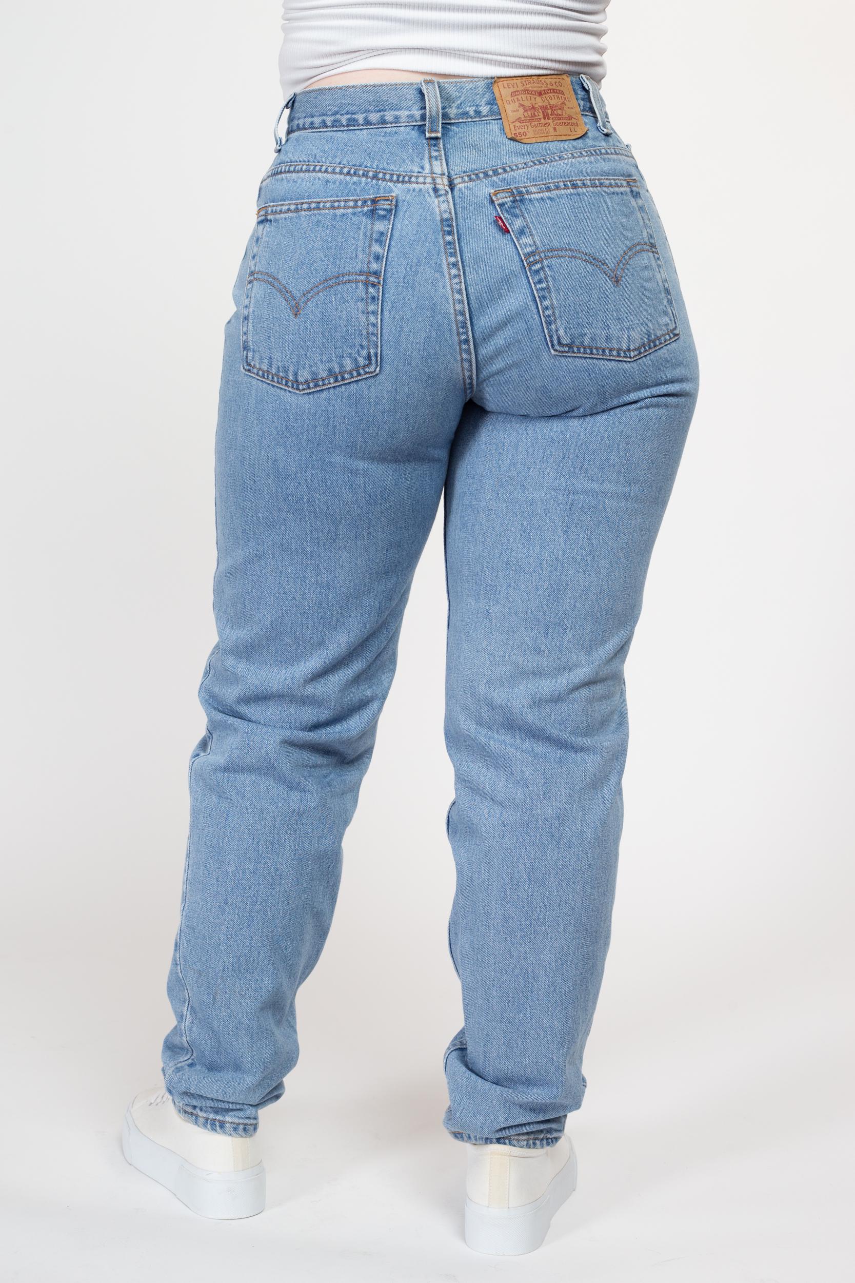Medium 90s Levis 550 Mom Jeans 30" | Vintage Levi's Light Wash Denim High Waisted Tapered Leg Jeans