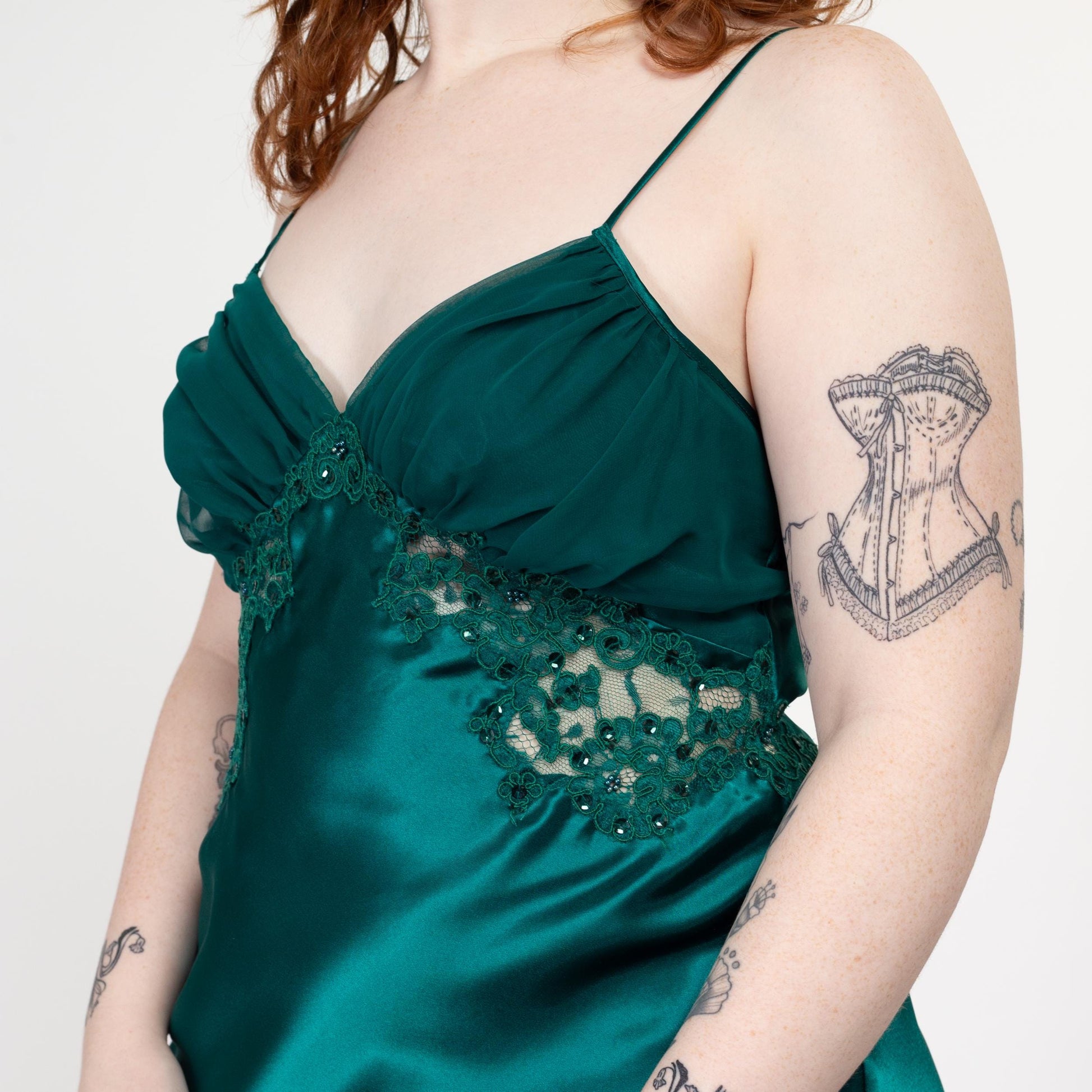 Medium 90s Victoria's Secret Emerald Green Satin Slip Dress | Vintage Low Back Lingerie Mini Chemise Nightie