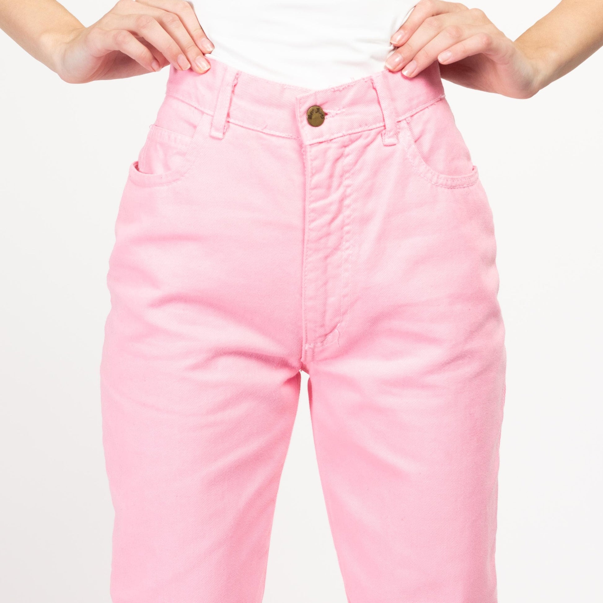 XS 90s Bubblegum Pink High Waisted Jeans 24" | Vintage Pastel Colorful Denim Tapered Leg Mom Jeans