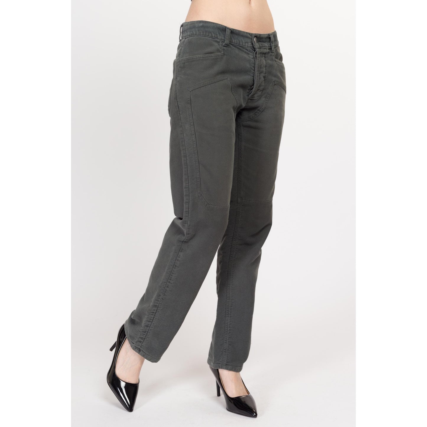 Small Y2K United Colors of Benetton Dark Sage Green Jeans | Vintage Mid Rise Straight Leg Soft Twill Trousers