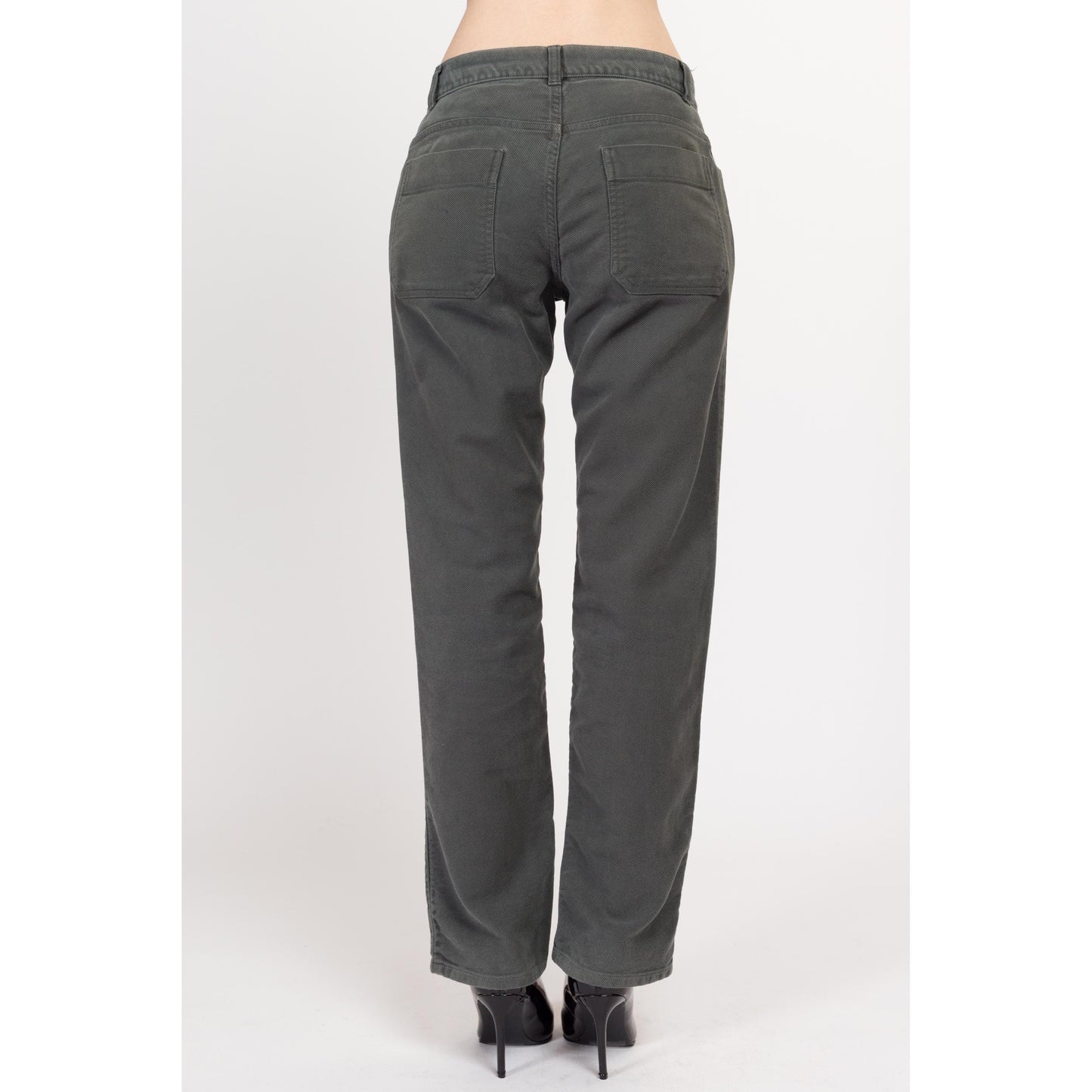 Small Y2K United Colors of Benetton Dark Sage Green Jeans | Vintage Mid Rise Straight Leg Soft Twill Trousers