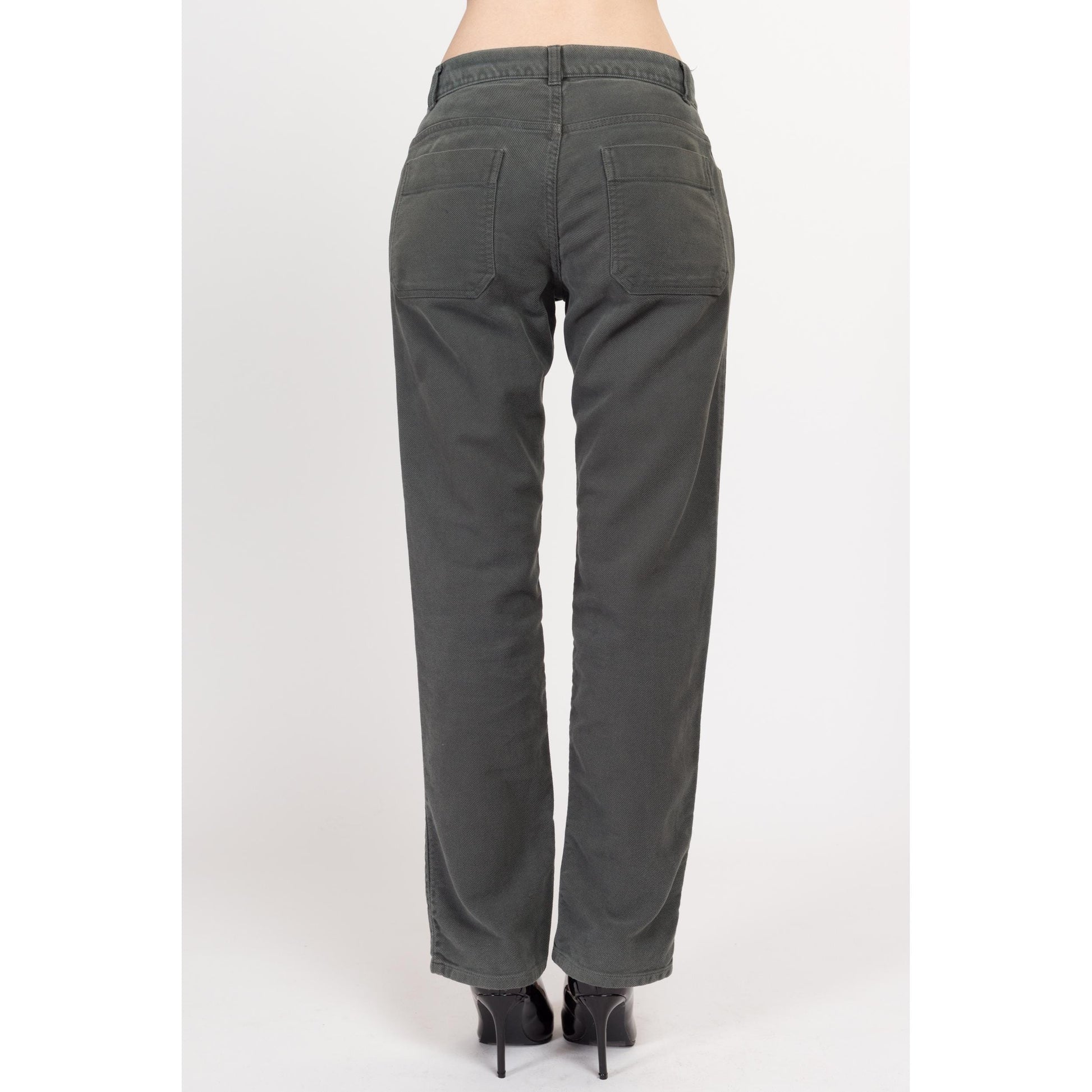 Small Y2K United Colors of Benetton Dark Sage Green Jeans | Vintage Mid Rise Straight Leg Soft Twill Trousers