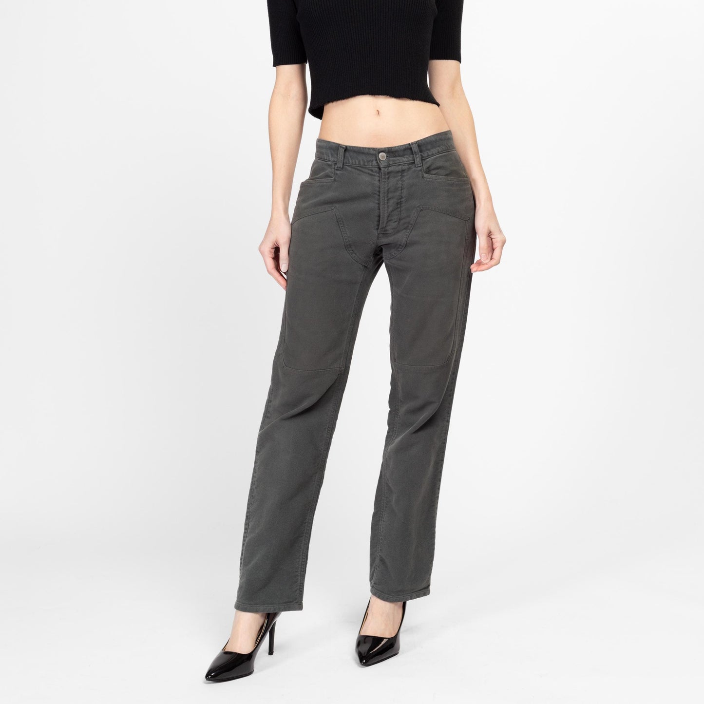 Small Y2K United Colors of Benetton Dark Sage Green Jeans | Vintage Mid Rise Straight Leg Soft Twill Trousers