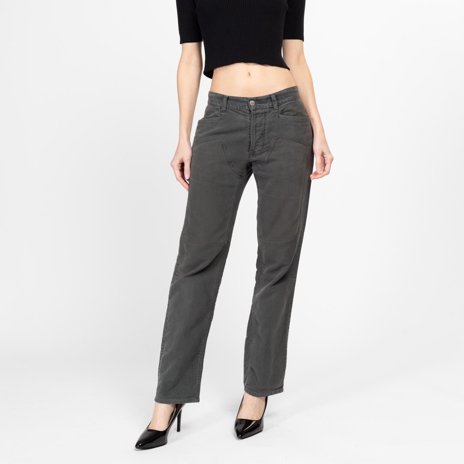 Small Y2K United Colors of Benetton Dark Sage Green Jeans | Vintage Mid Rise Straight Leg Soft Twill Trousers