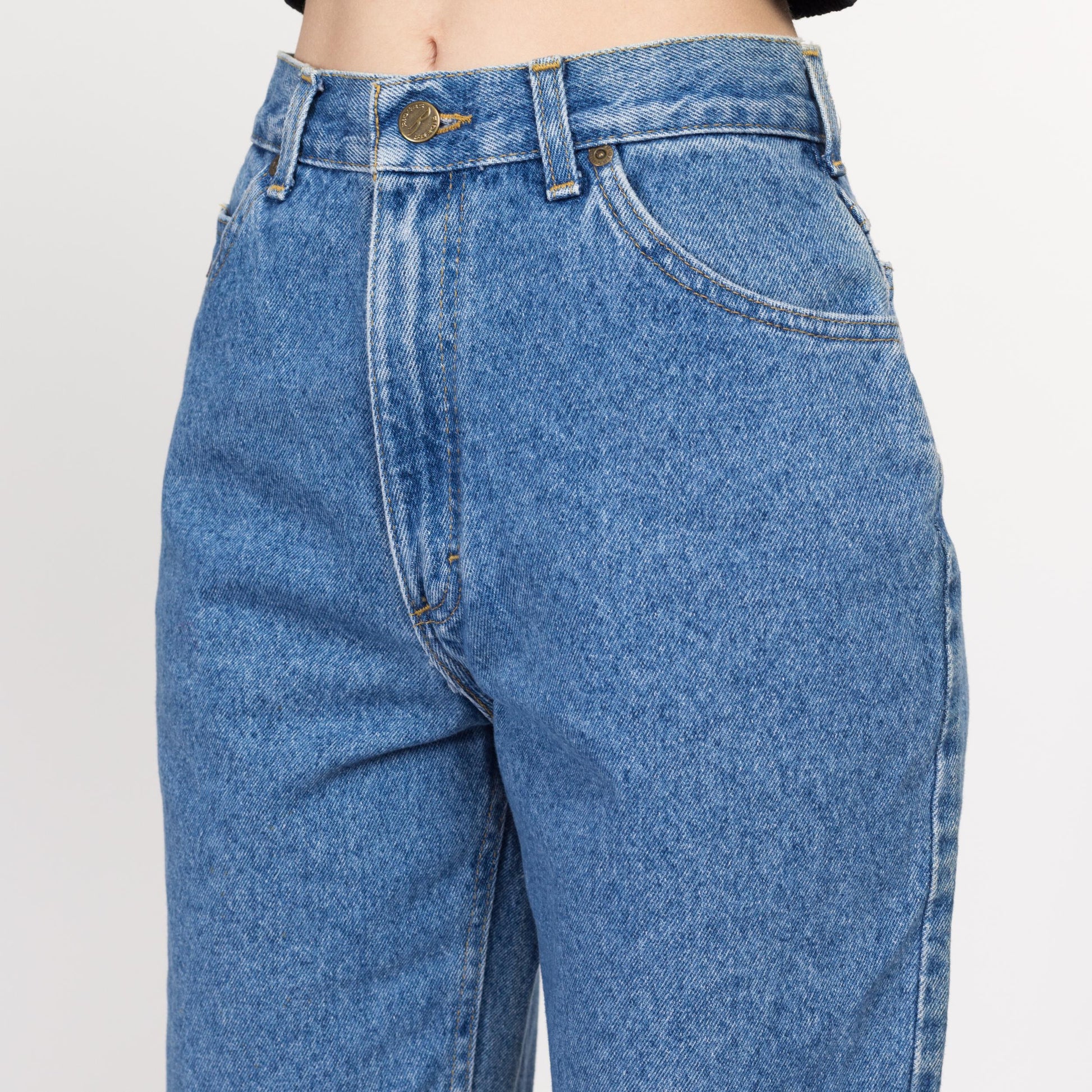 Small Long 90s Riders High Waisted Mom Jeans 27" | Vintage Stonewash Denim Tapered Leg Jeans