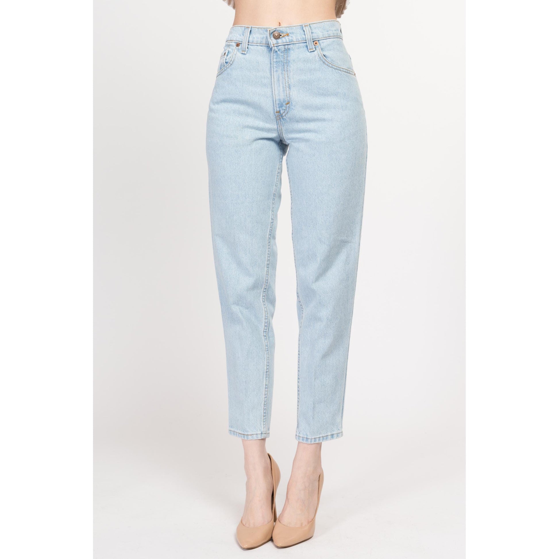 XS 90s Levis 551 High Waisted Mom Jeans 26" | Vintage Levi's Light Wash Denim Relaxed Fit Tapered Leg Jeans