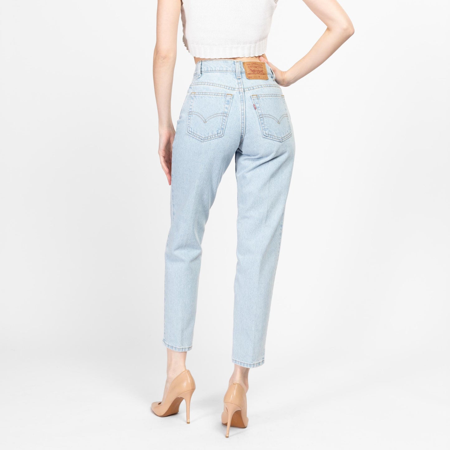 XS 90s Levis 551 High Waisted Mom Jeans 26" | Vintage Levi's Light Wash Denim Relaxed Fit Tapered Leg Jeans