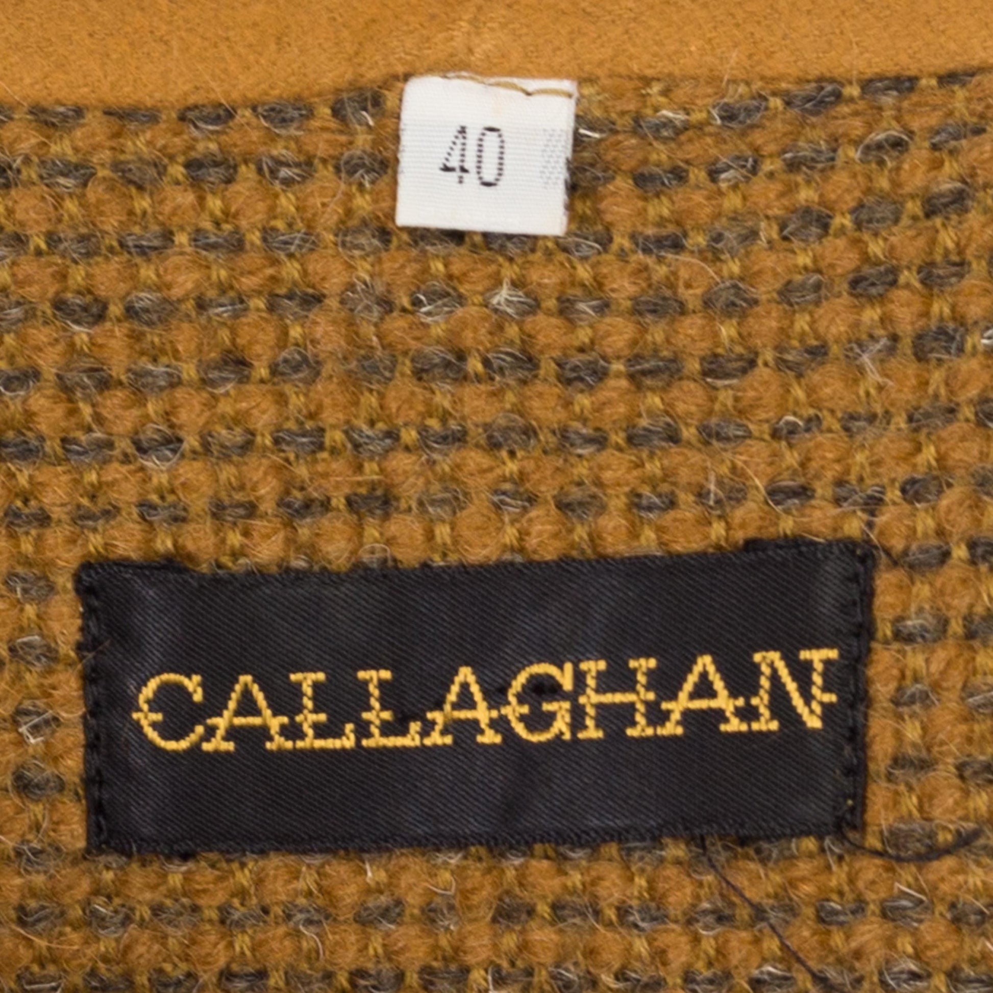 Medium 80s Callaghan Wool Tweed Vest | Vintage Italian Designer Mustard Yellow Belted Sweater Top