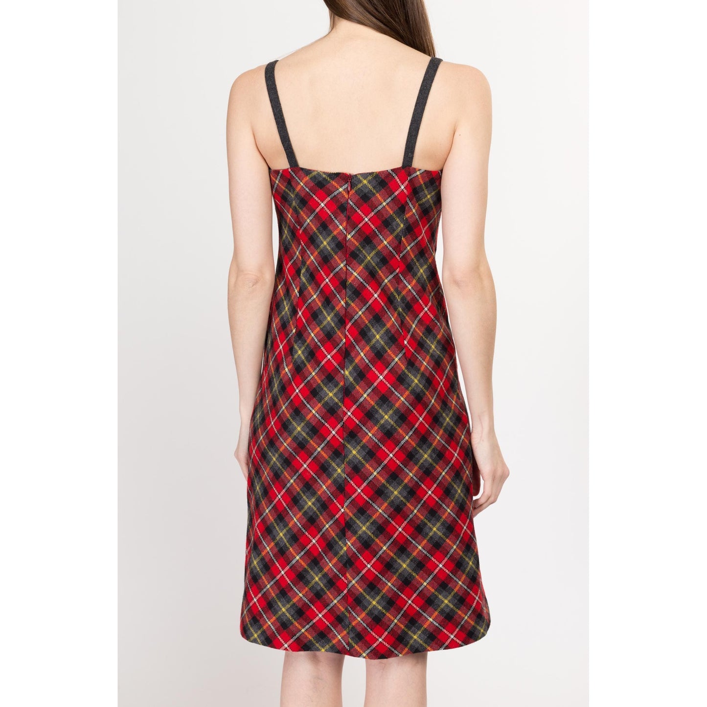 XS 90s Tommy Hilfiger Red Plaid A Line Dress | Vintage Spaghetti Strap Knit Midi Dress
